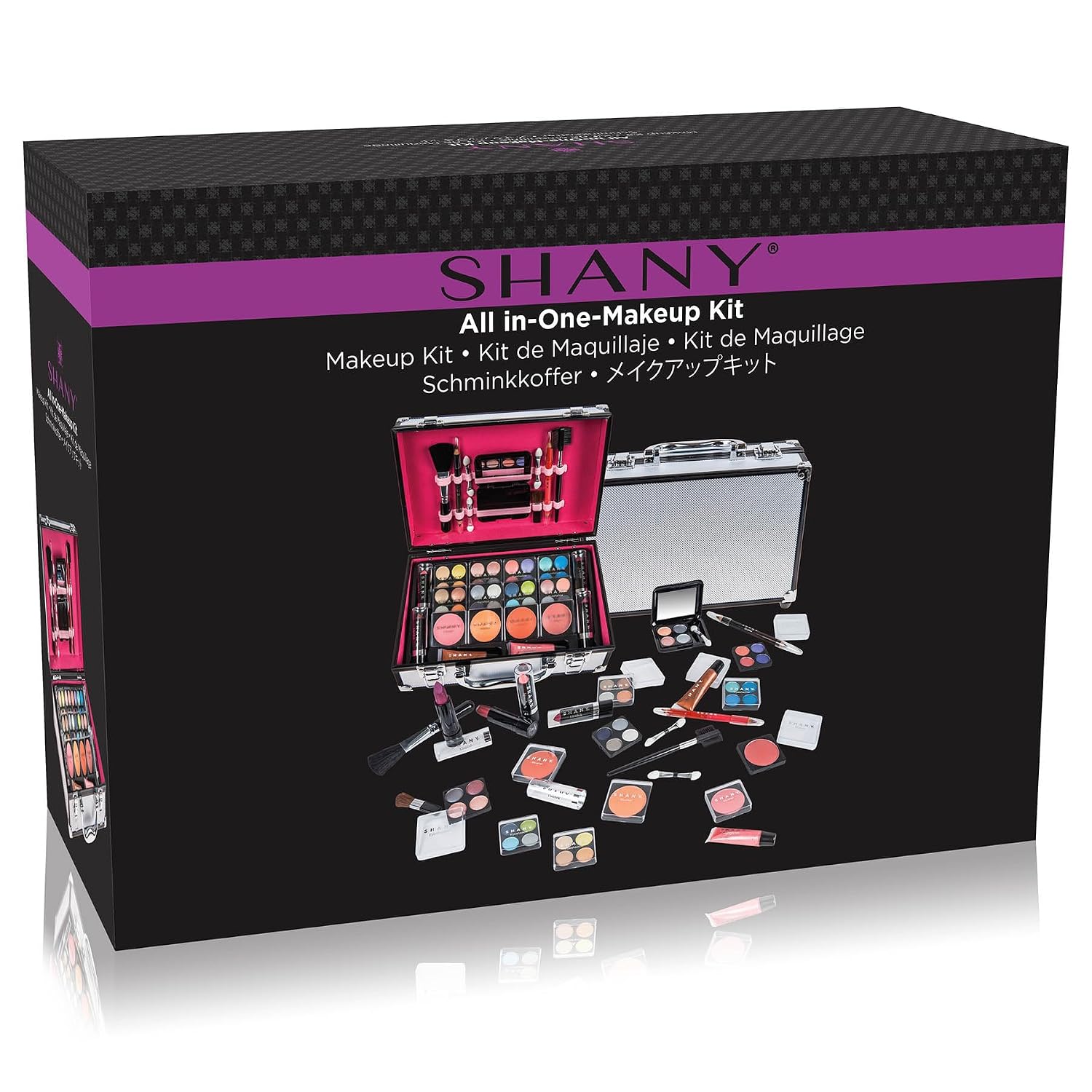 SET DE MAQUILLAJE SHANY CARRY ALL CON ESTUCHE PLATEADO Y ACCESORIOS PROFESIONALES - 2