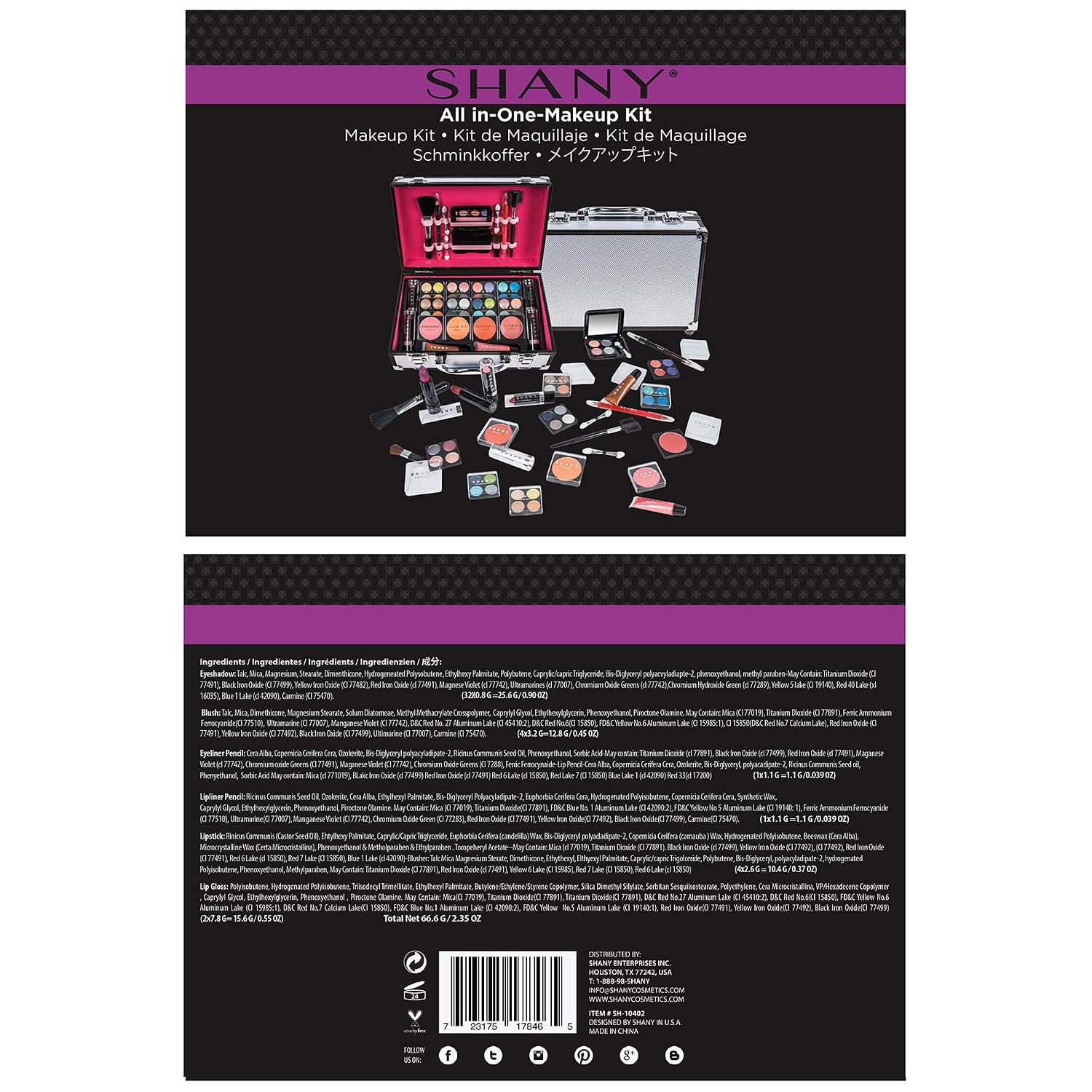 SET DE MAQUILLAJE SHANY CARRY ALL CON ESTUCHE PLATEADO Y ACCESORIOS PROFESIONALES - 3