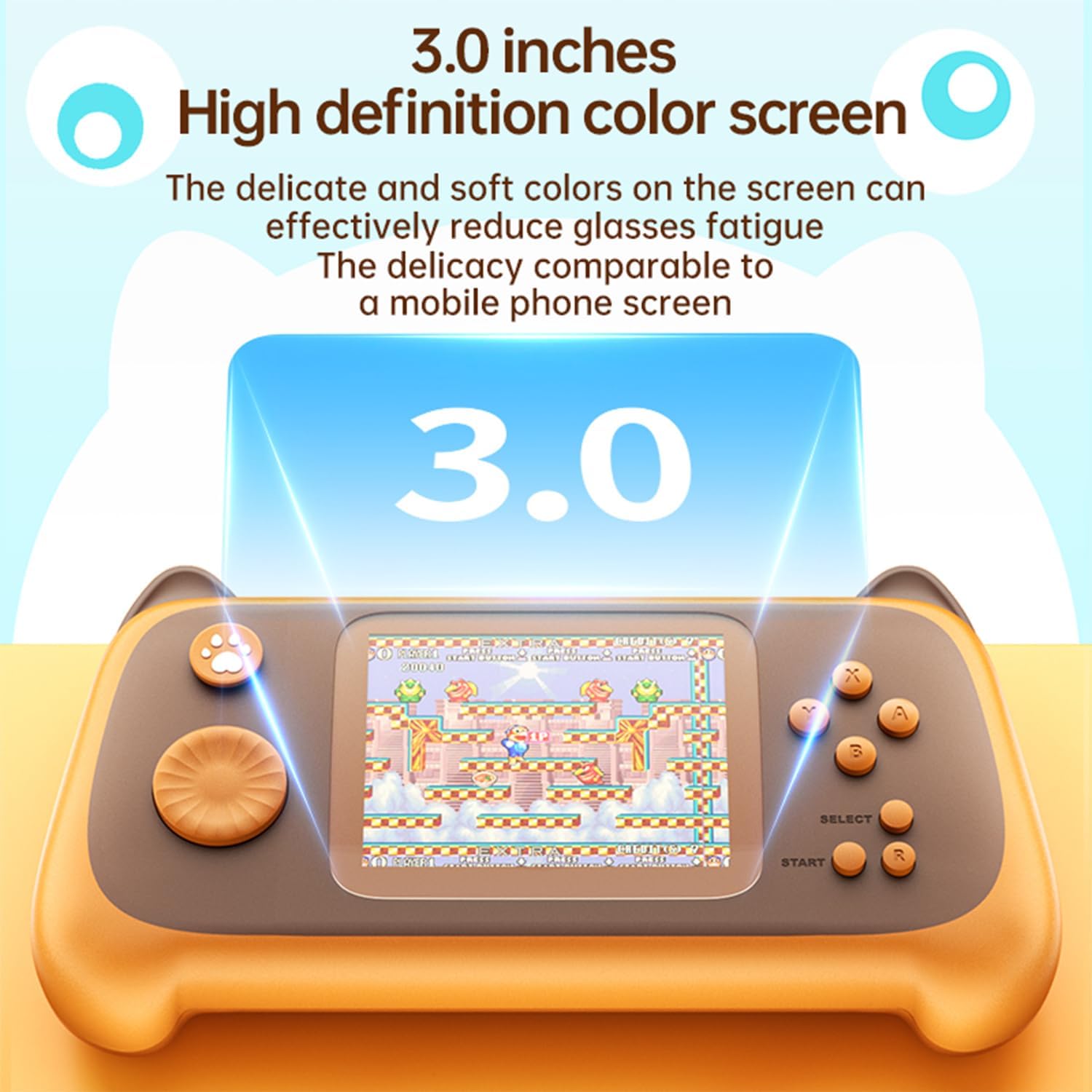 CONSOLA PORTÁTIL RFETOMAX CON 666 JUEGOS CLÁSICOS PANTALLA COLOR 3 PULGADAS SALIDA TV NARANJA - 4