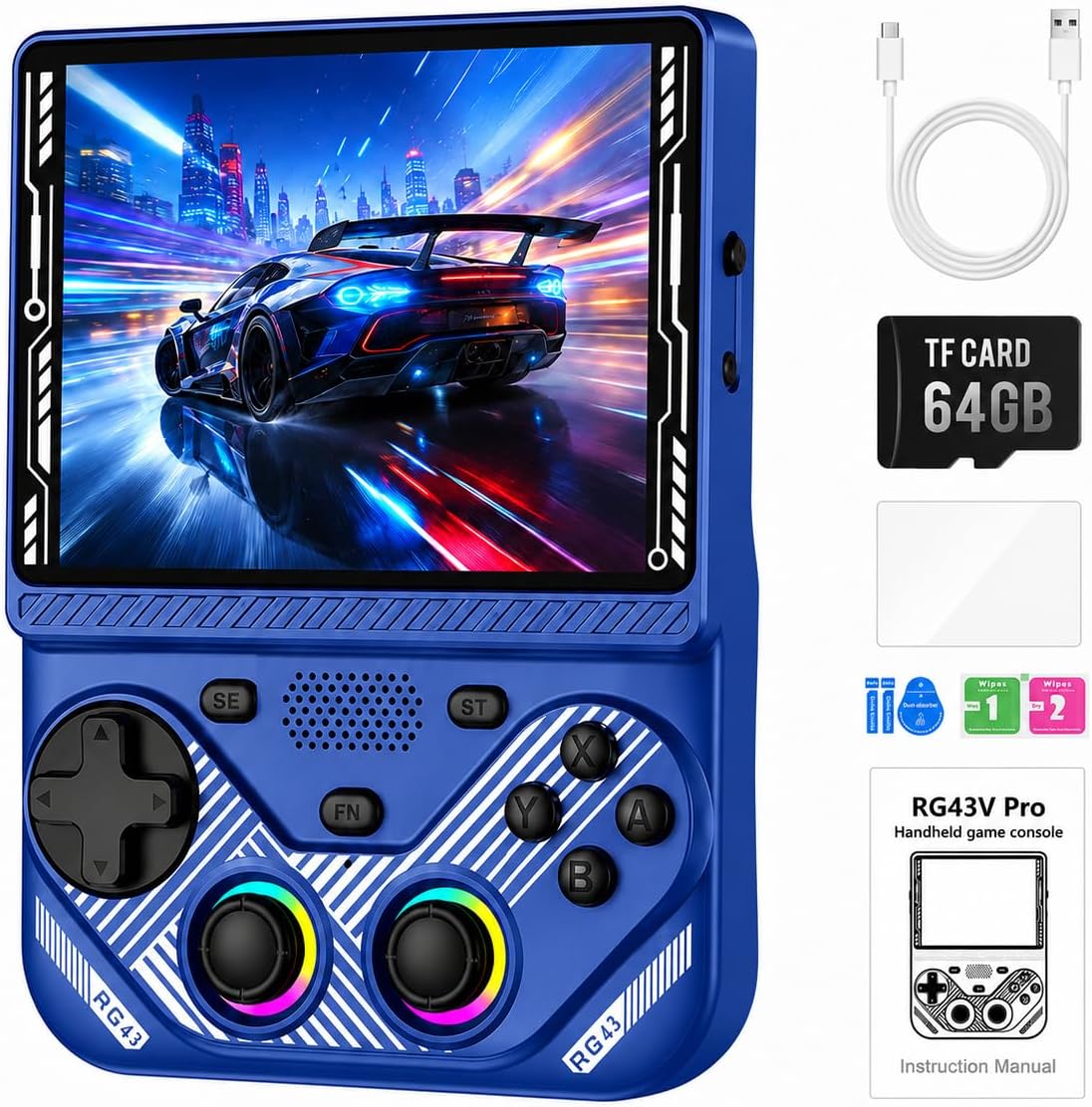 CONSOLA RETRO PORTÁTIL QLCGIWO RG43V PRO 64GB AZUL - 1