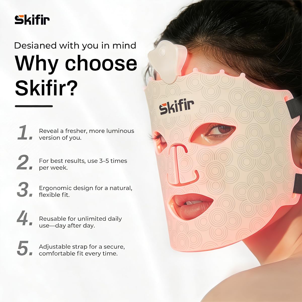 MASCARILLA FACIAL SKIFIR INALÁMBRICA CON LUZ ROJA RECARGABLE COLOR MARRÓN - 4