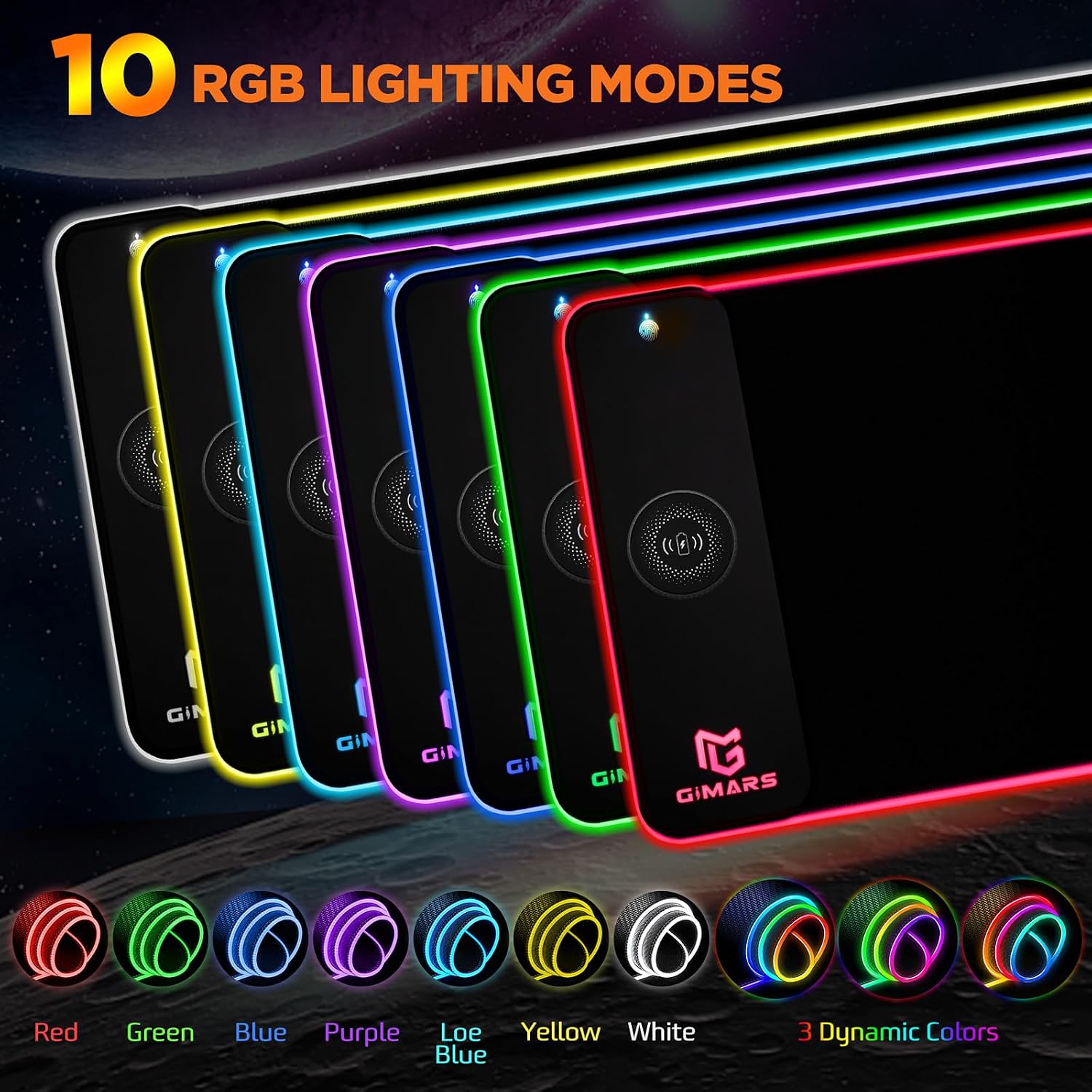 MOUSE PAD GIMARS RGB CON CARGA INALÁMBRICA 15W Y SUPERFICIE GRANDE 80X30 CM - 3