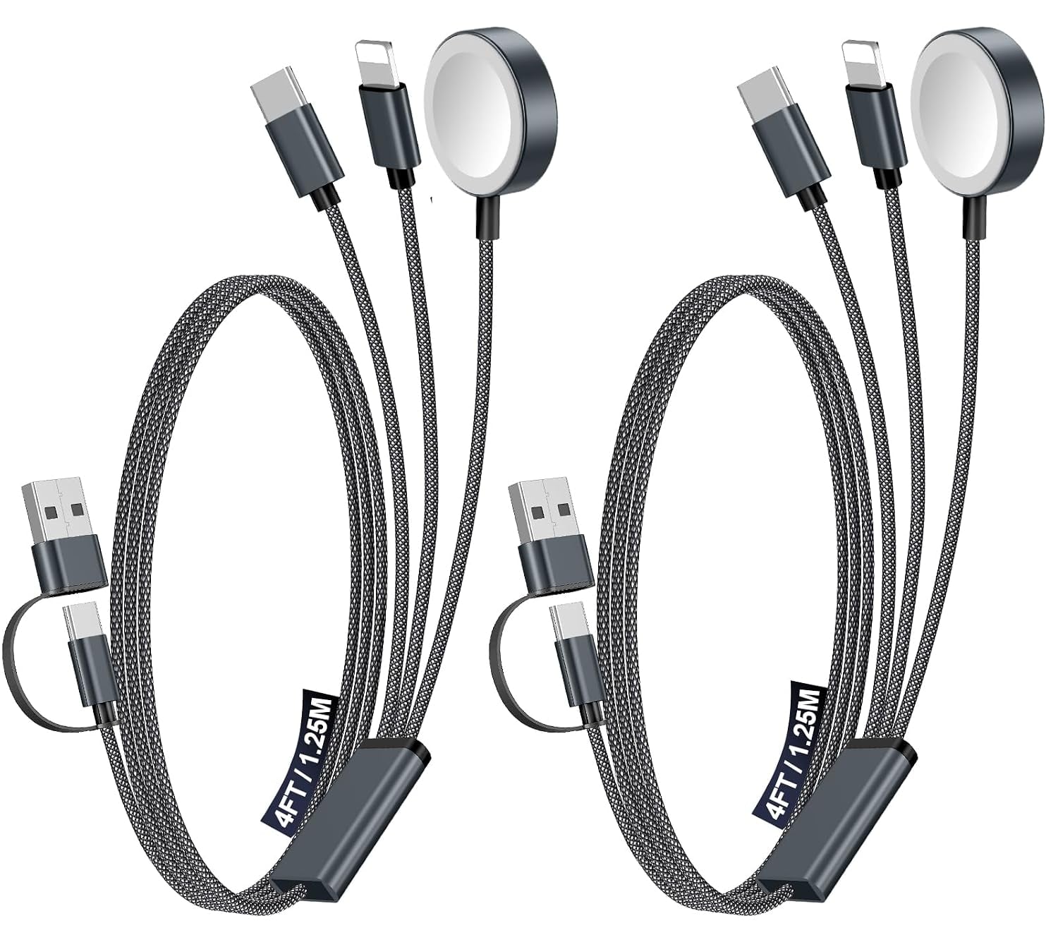 CABLE CARGADOR MÚLTIPLE 3 EN 2 XIWXI 1.25 M PARA APPLE WATCH Y USB C/A - 1