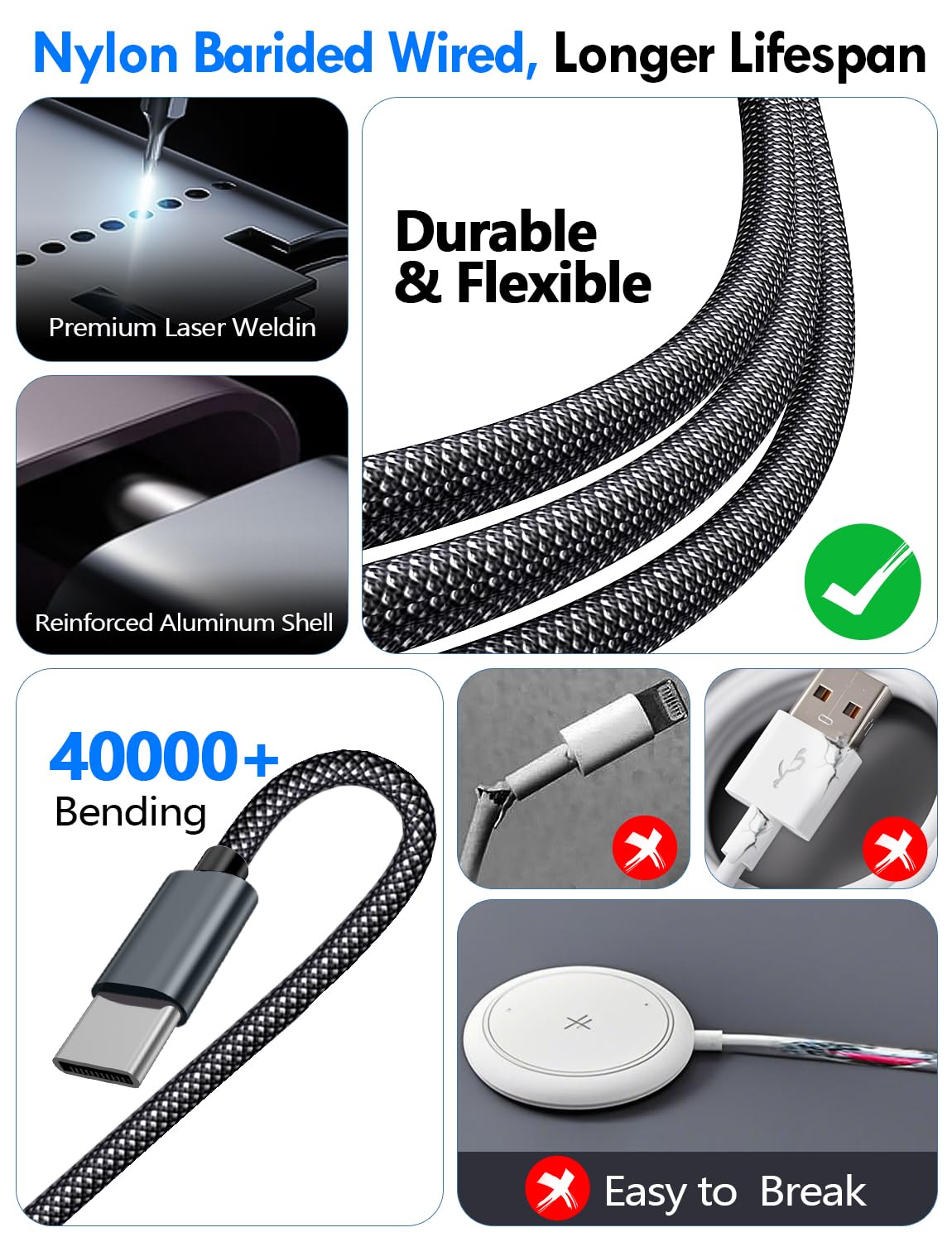 CABLE CARGADOR MÚLTIPLE 3 EN 2 XIWXI 1.25 M PARA APPLE WATCH Y USB C/A - 5