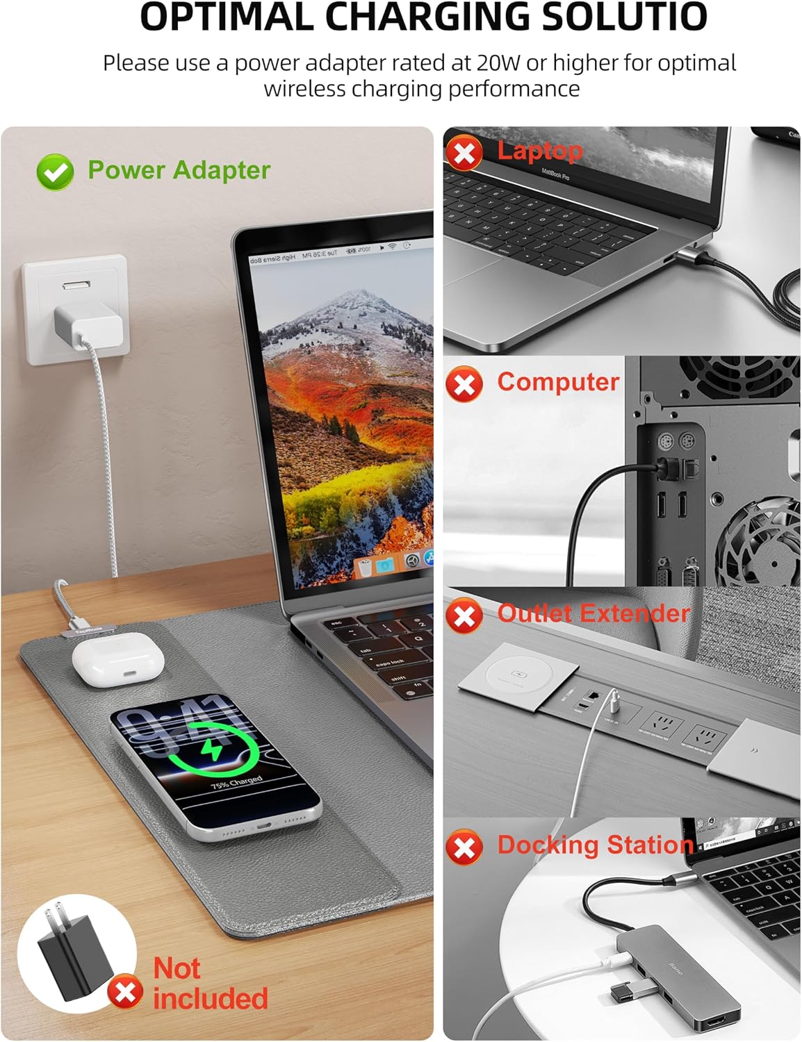 MOUSE PAD TOPMADE XXL CON CARGA INALÁMBRICA 15W Y SUPERFICIE DE CUERO GRIS - 3