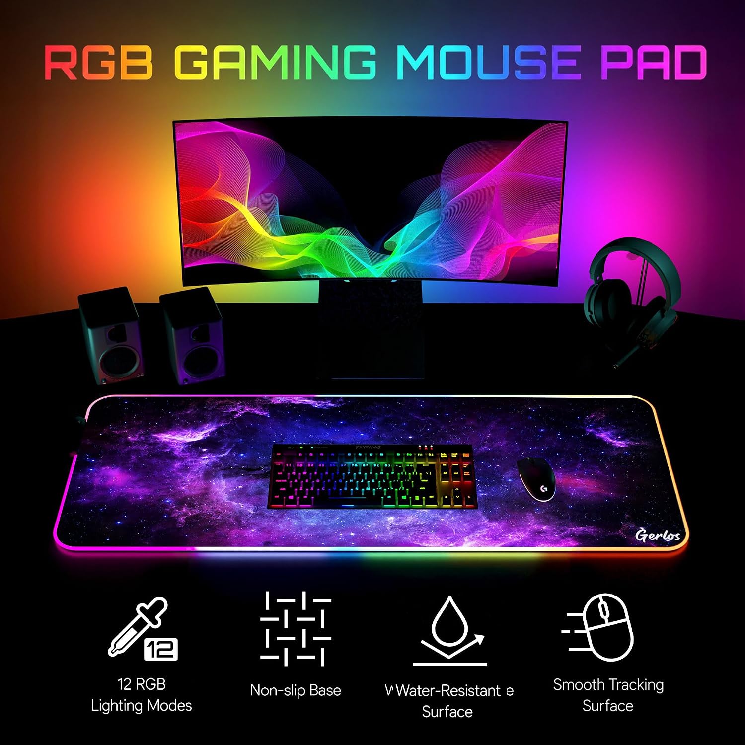 MOUSE PAD GERLOS RGB GAMING 80 X 30 CM - 2