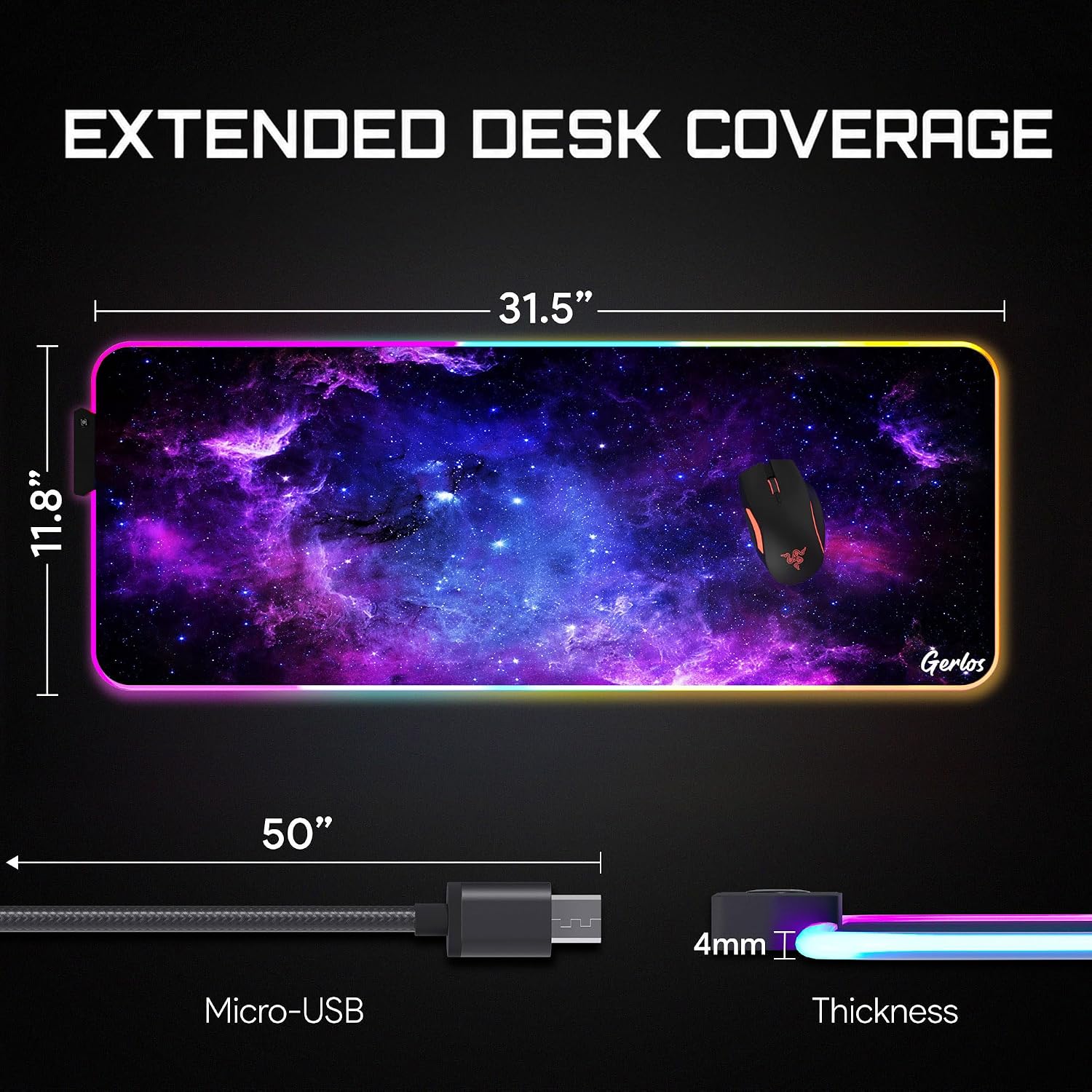 MOUSE PAD GERLOS RGB GAMING 80 X 30 CM - 3