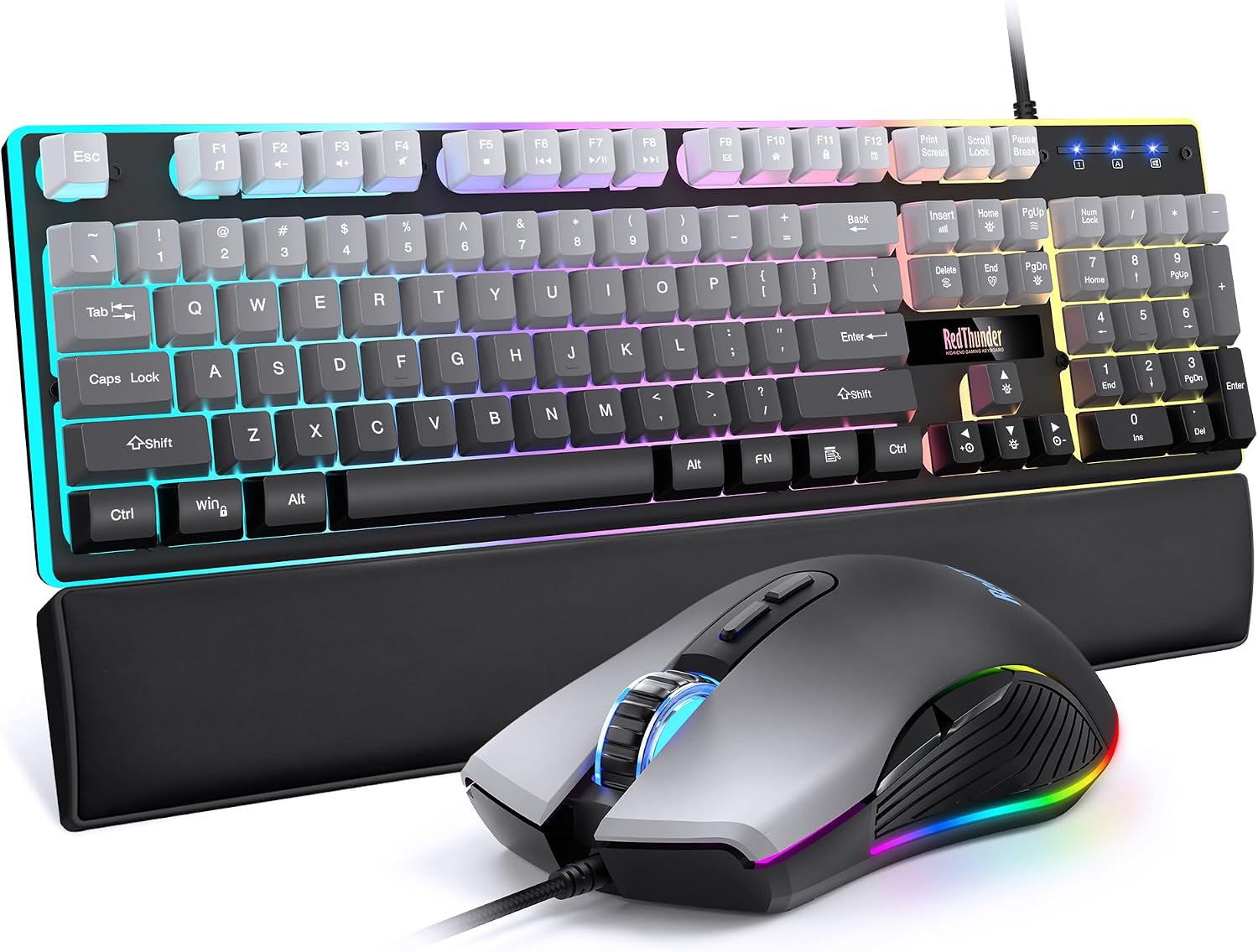 TECLADO REDTHUNDER K10 CON MOUSE Y REPOSAMUÑECAS, RGB, MECÁNICO SIMULADO, 7200 DPI, GRIS DEGRADADO - 1
