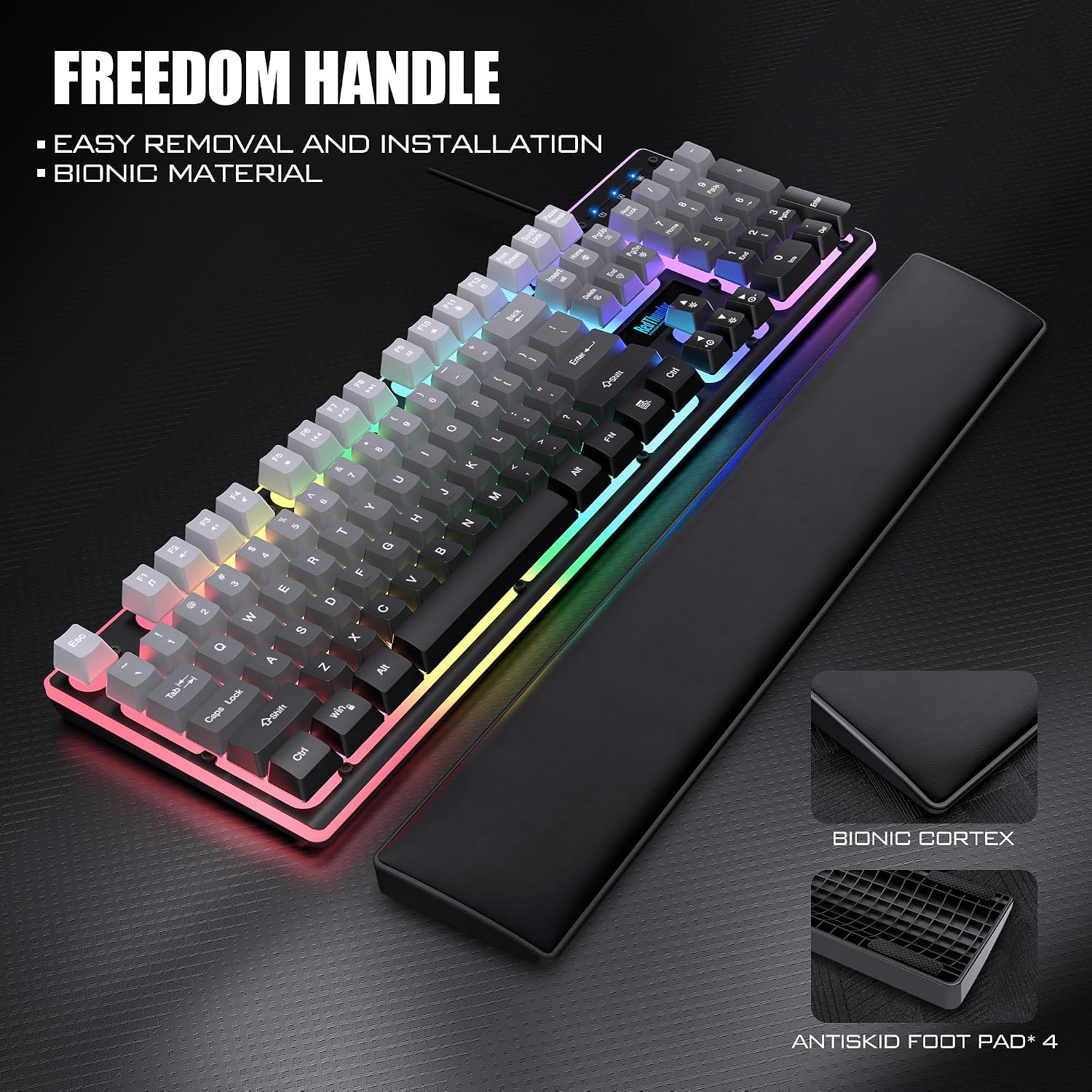 TECLADO REDTHUNDER K10 CON MOUSE Y REPOSAMUÑECAS, RGB, MECÁNICO SIMULADO, 7200 DPI, GRIS DEGRADADO - 4