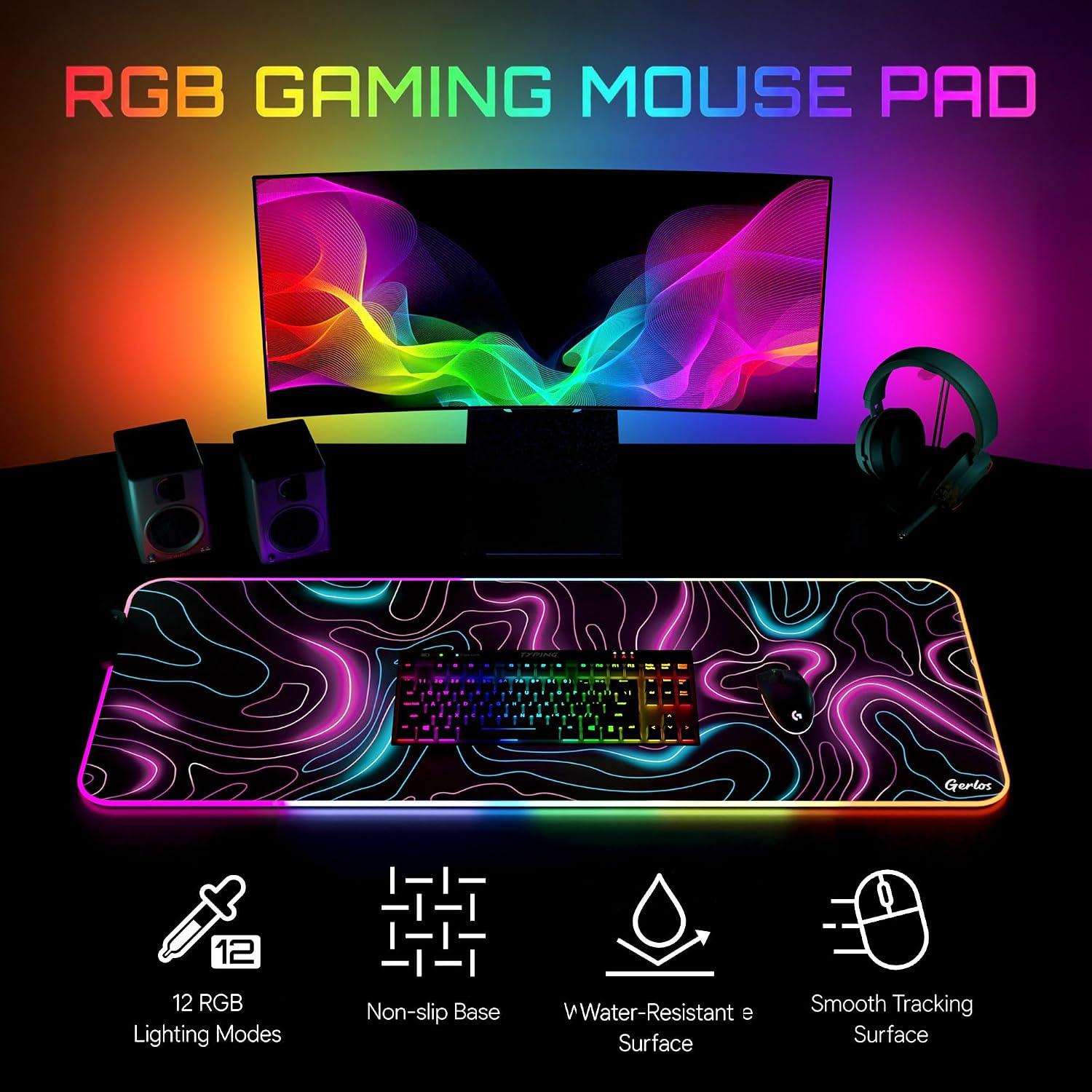 MOUSE PAD GAMING GERLOS RGB GRANDE 80 X 30 CM - 2