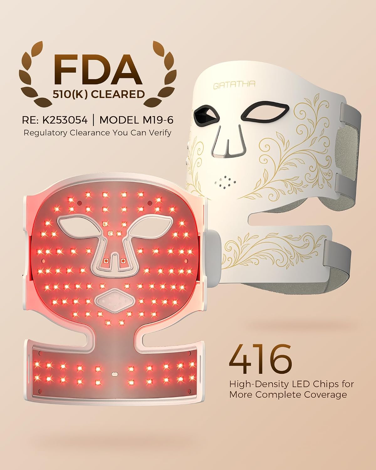 MÁSCARA DE TERAPIA DE LUZ ROJA INALÁMBRICA GIATATHA 416 LEDS PARA ROSTRO Y CUELLO ROJO AZUL - 4
