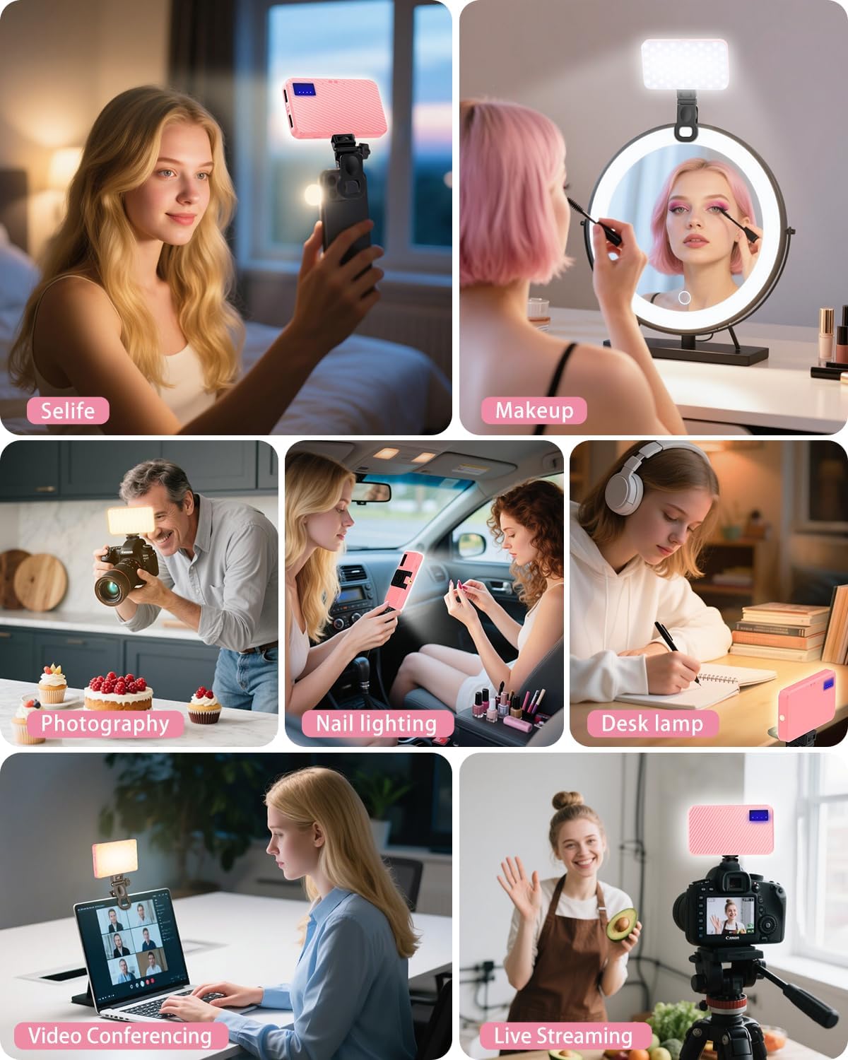 LUZ SELFIE 168 LED AURIANI ROSA 3000MAH RECARGABLE 3 MODOS - 2