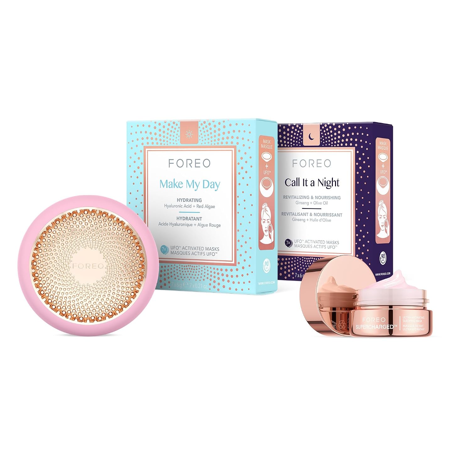 DISPOSITIVO FACIAL FOREO UFO 3 CON 14 MASCARILLAS UFO Y MASCARILLA NOCTURNA HIDRATANTE - 1