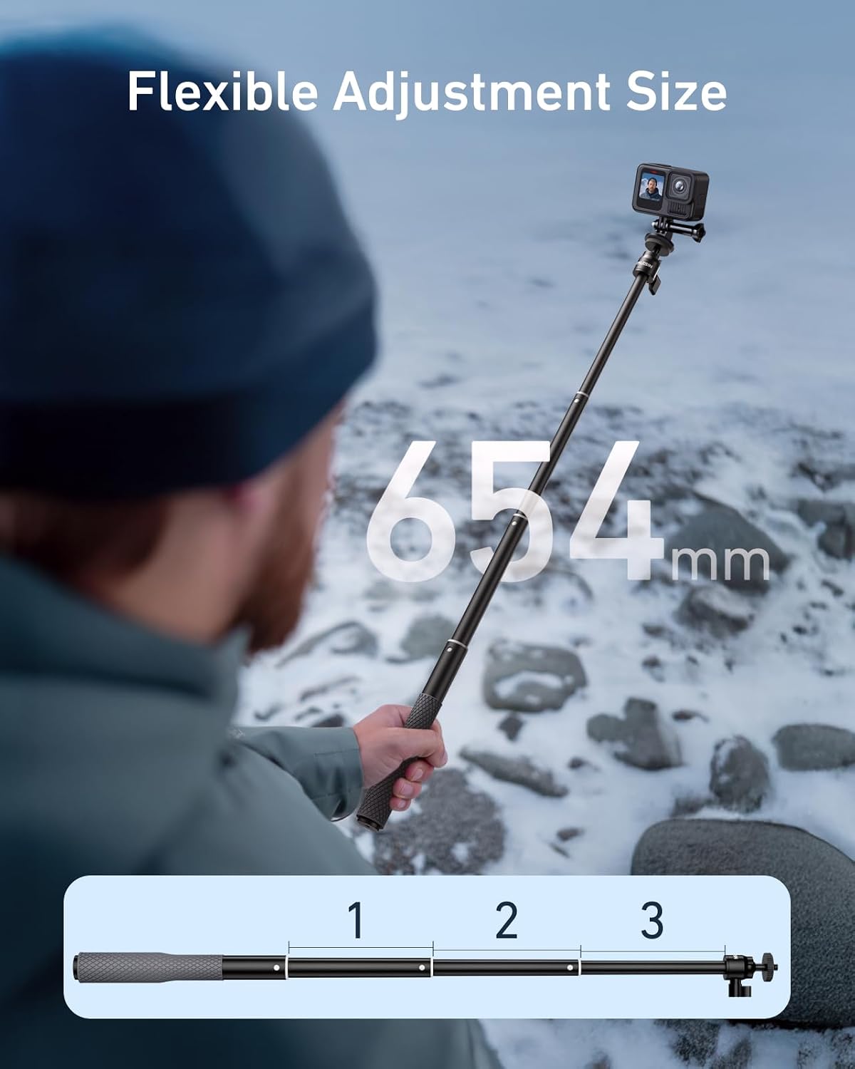 TRÍPODE PARA CÁMARA TELESIN 360° WATERPROOF SELFIE STICK CON CORREA - 4