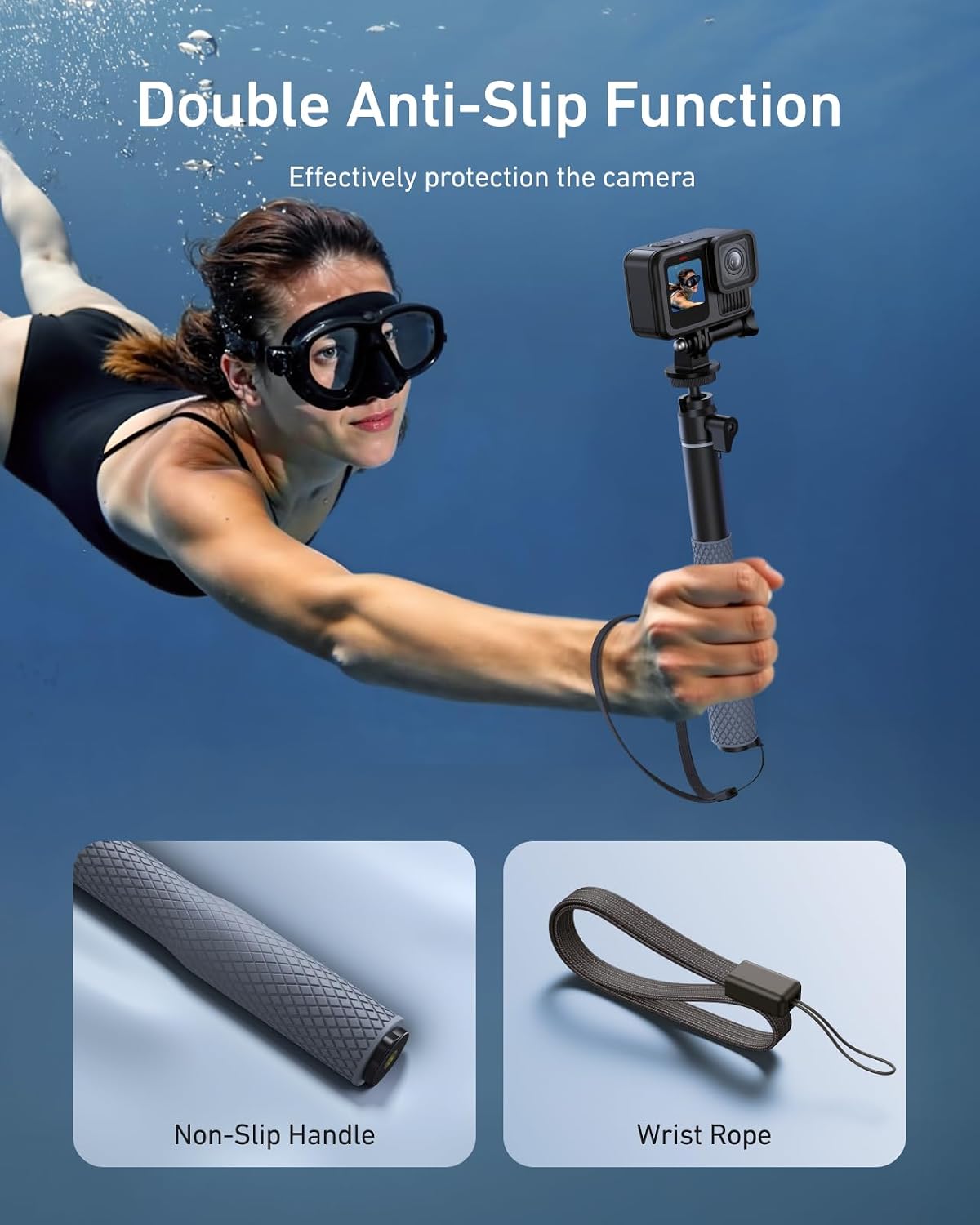 TRÍPODE PARA CÁMARA TELESIN 360° WATERPROOF SELFIE STICK CON CORREA - 5