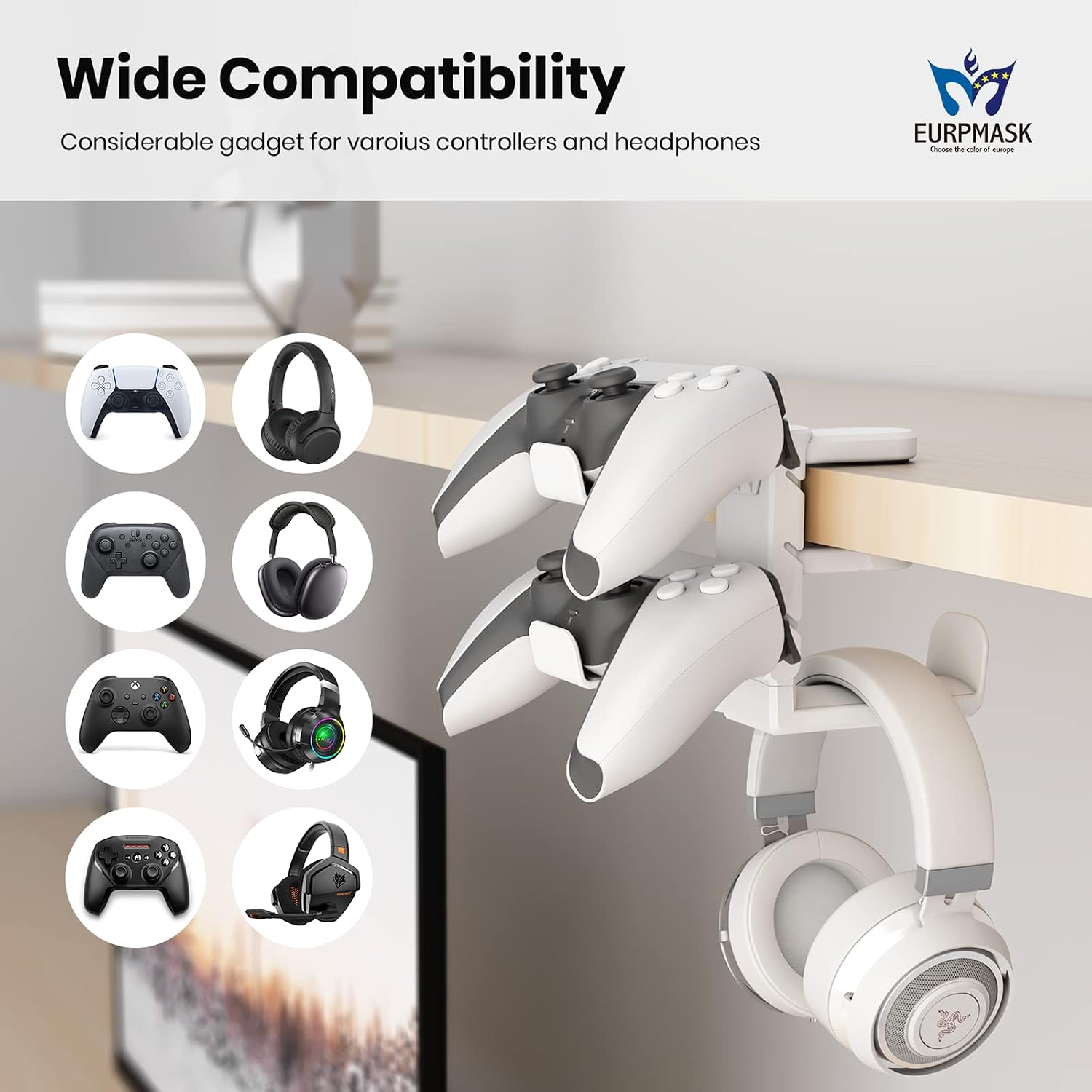 SOPORTE PARA AUDÍFONOS EURPMASK 3 EN 1 CON 2 SOPORTES PARA CONTROLES - 3