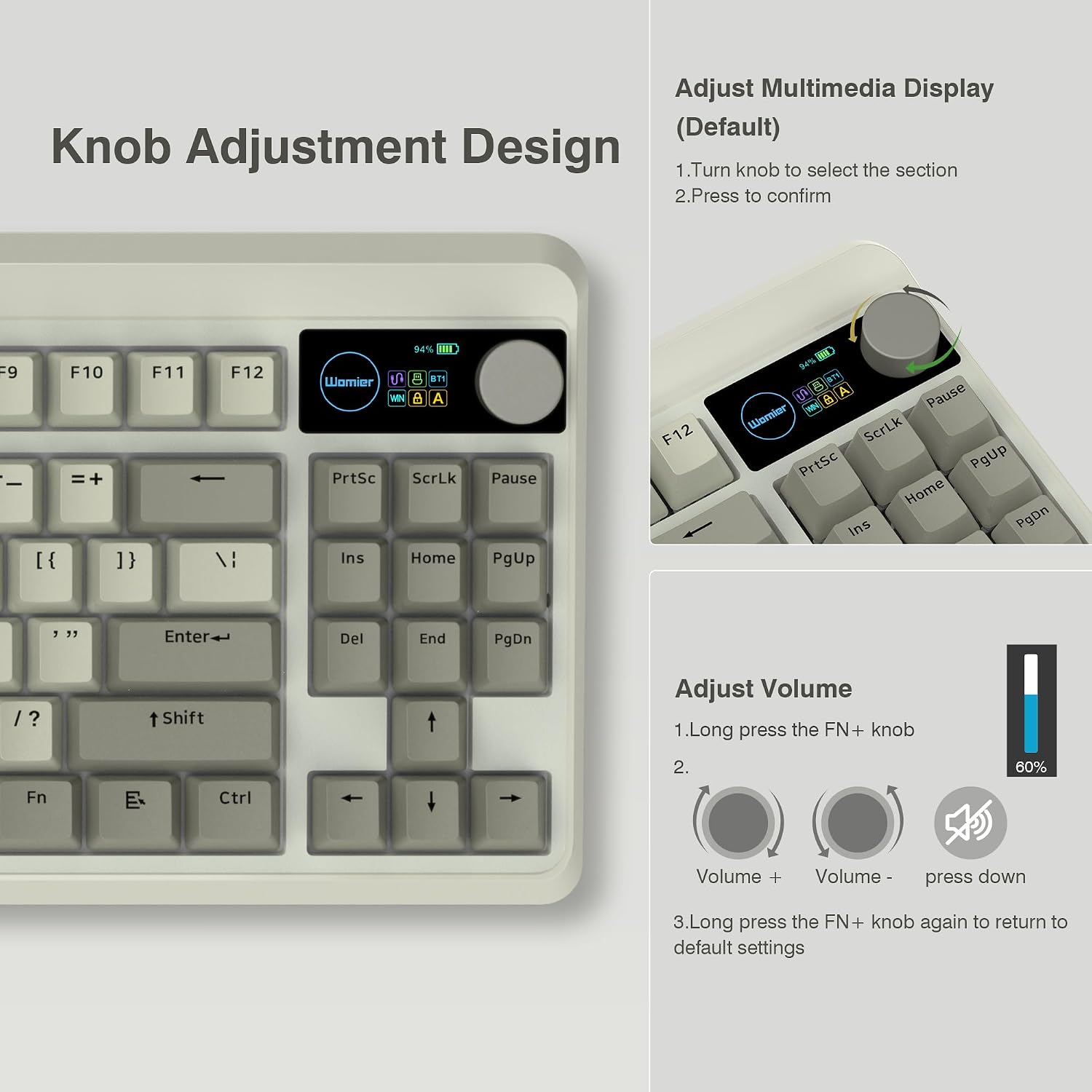 TECLADO MECÁNICO GAMING COSTOM M87 PRO 75% BLUETOOTH 5.1/2.4GHZ USB-C INALÁMBRICO GRIS - 3