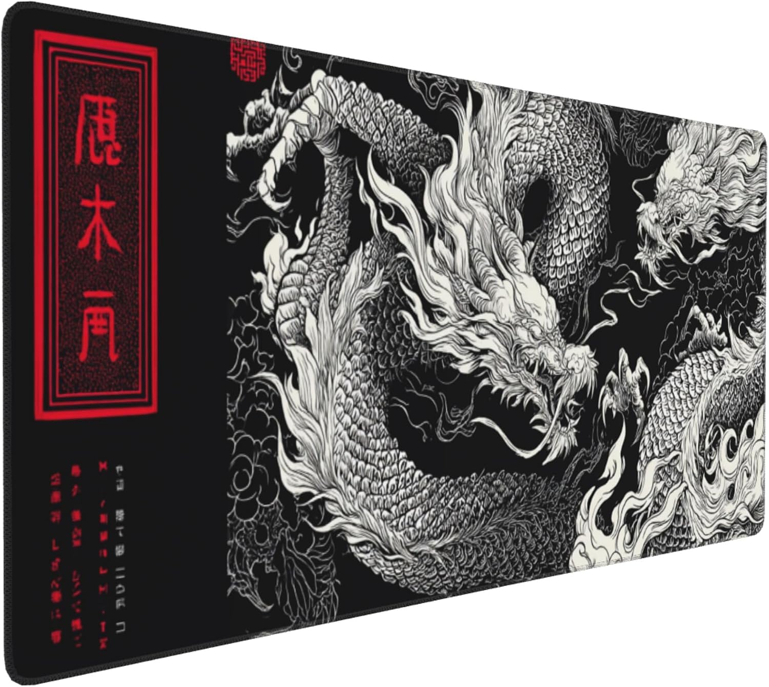 MOUSE PAD GRANDE JJWETONG CON DISEÑO DE DRAGÓN 90X40 CM NEGRO Y ROJO ESTILO JAPONÉS - 1
