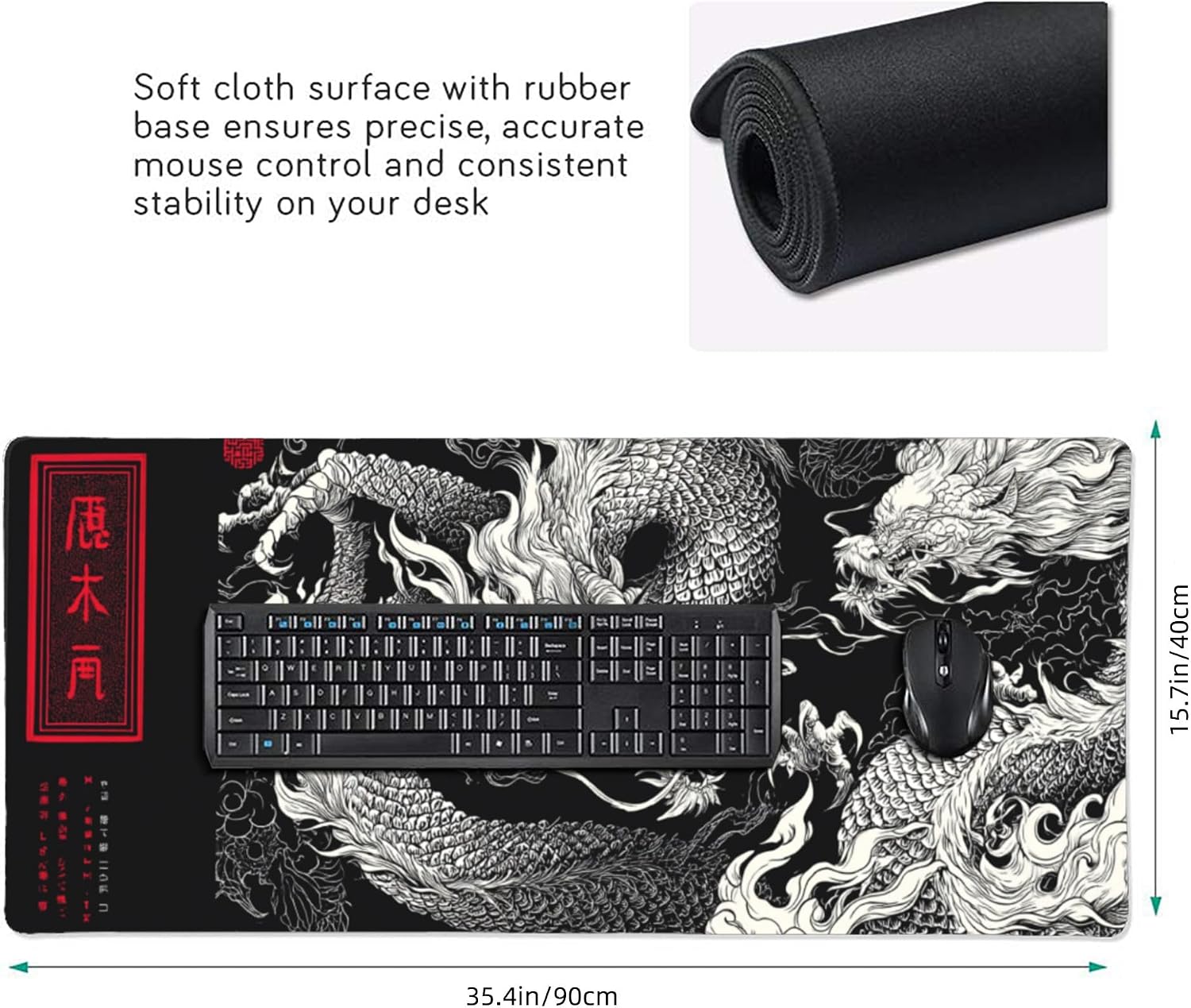 MOUSE PAD GRANDE JJWETONG CON DISEÑO DE DRAGÓN 90X40 CM NEGRO Y ROJO ESTILO JAPONÉS - 2