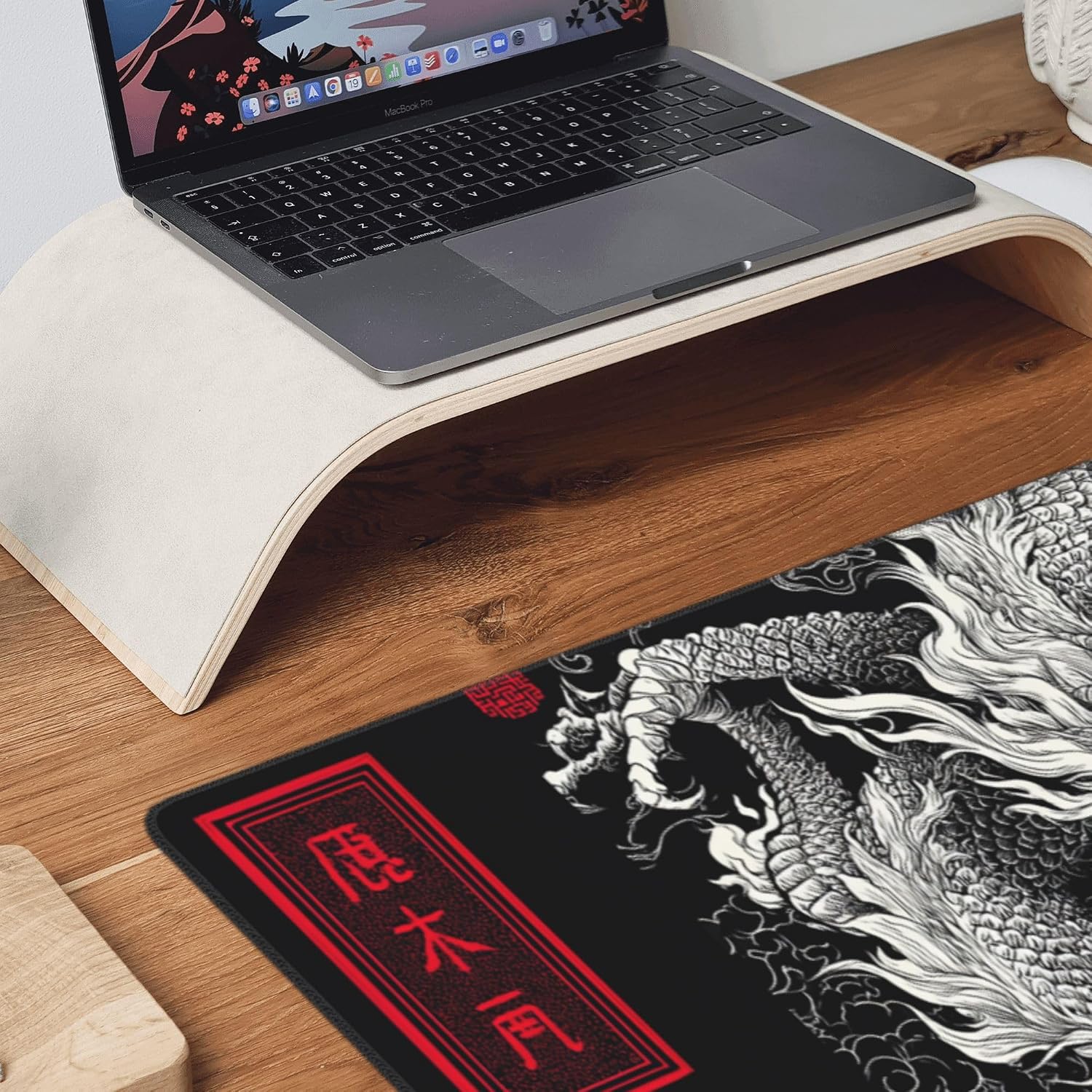 MOUSE PAD GRANDE JJWETONG CON DISEÑO DE DRAGÓN 90X40 CM NEGRO Y ROJO ESTILO JAPONÉS - 4