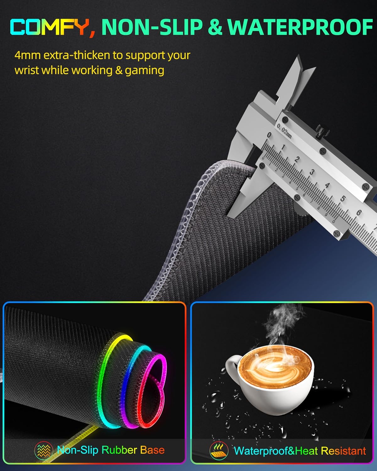 MOUSE PAD EXTRELIFE XXL CON CARGA INALÁMBRICA 15W Y RGB 31.5X15.7 PULGADAS - 5
