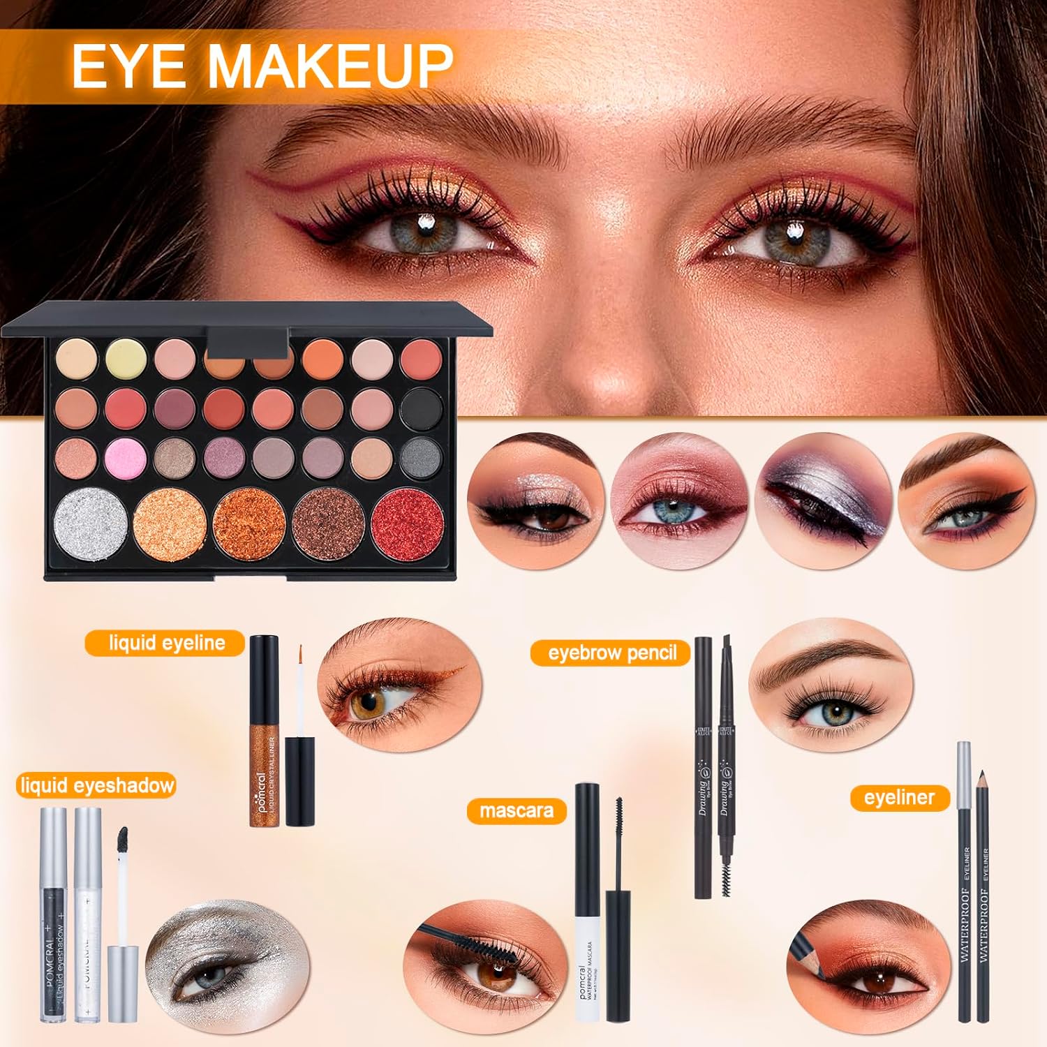 SET DE MAQUILLAJE POMCRAL PROFESIONAL CON PALETAS DE SOMBRAS, COLORES DE LABIOS, BROCHAS Y ESTUCHE ROSA - 3