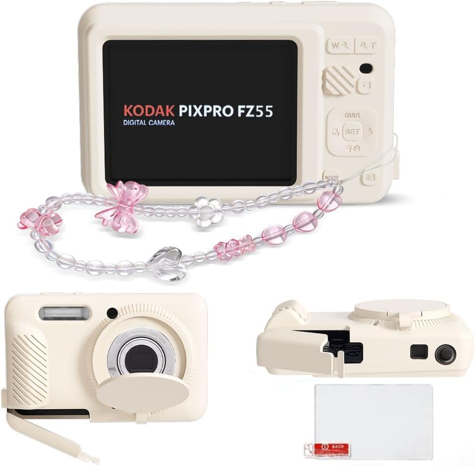 CARCASA PARA KODAK PIXPRO FZ55 TUOOUT SILICONA CON PROTECTOR DE PANTALLA Y CORREA BLANCA NEBLINA - 1