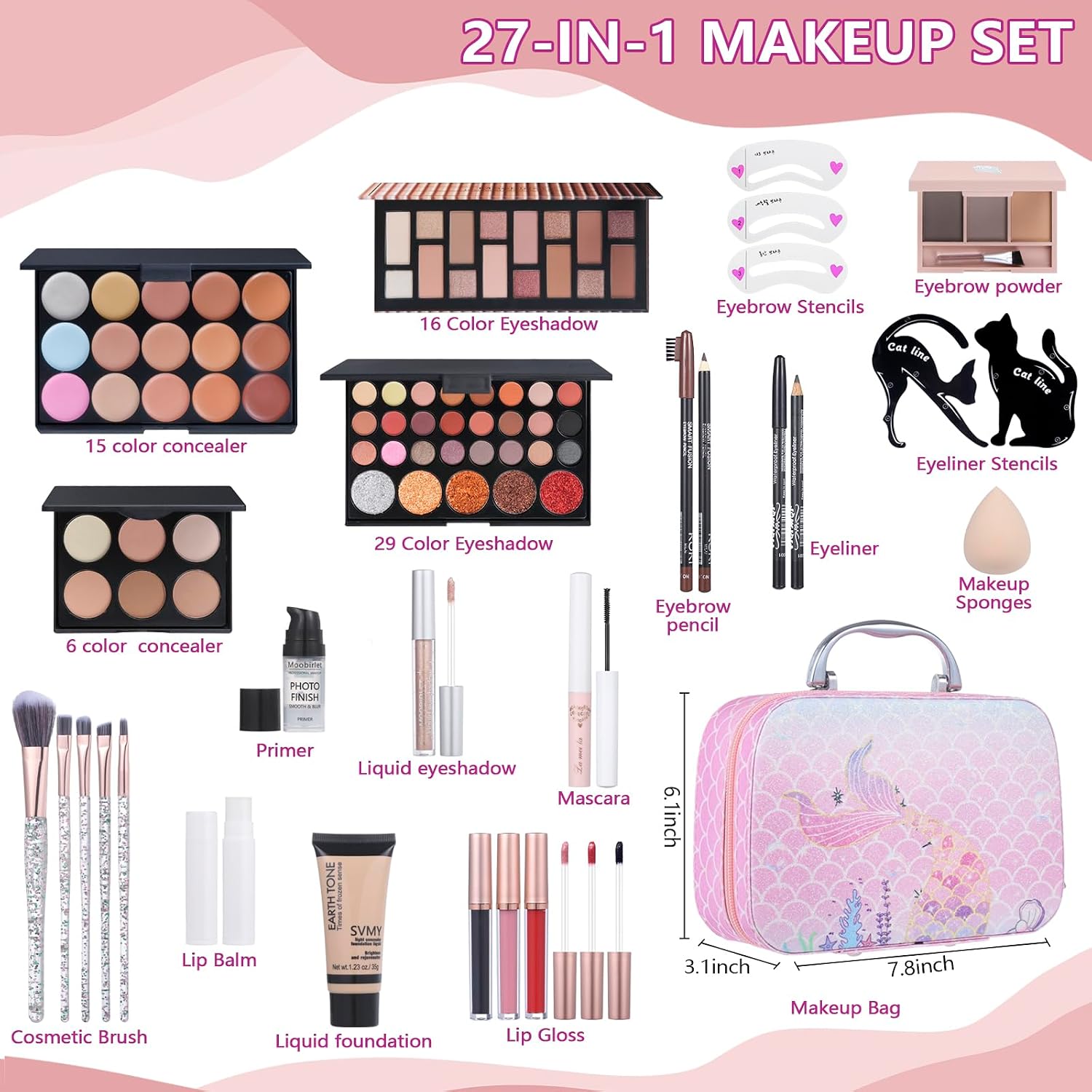 SET DE MAQUILLAJE MOOBIRLET COLORS 29A CON 27 PIEZAS EN ESTUCHE ROSA - 2