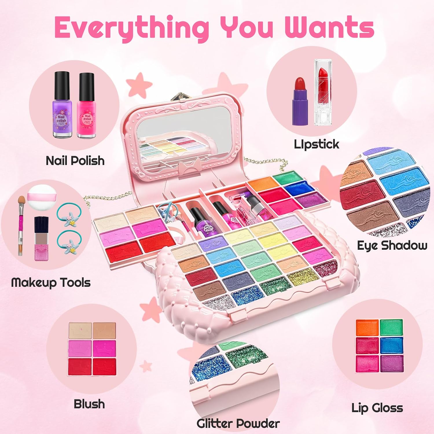 SET DE MAQUILLAJE PARA NIÑAS CLRDZN 49 PIEZAS ROSA - 2