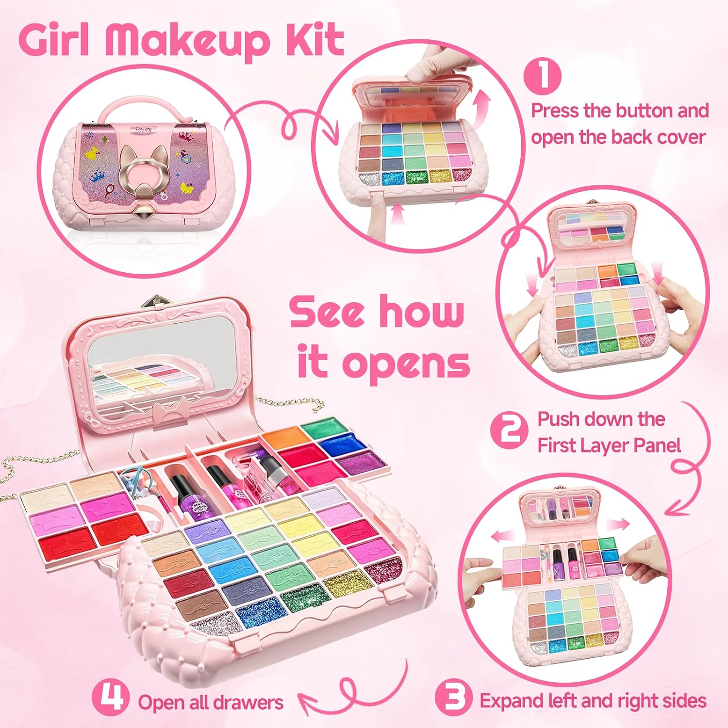 SET DE MAQUILLAJE PARA NIÑAS CLRDZN 49 PIEZAS ROSA - 3