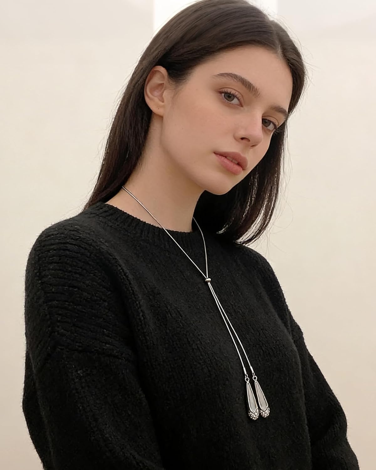 COLLAR CLOORDE SILVER WATER DROP AJUSTABLE LARGO EN Y PARA MUJER - 2