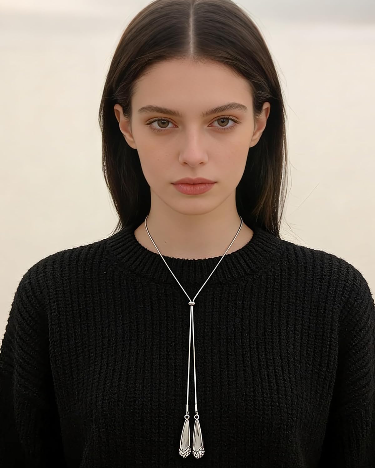 COLLAR CLOORDE SILVER WATER DROP AJUSTABLE LARGO EN Y PARA MUJER - 3