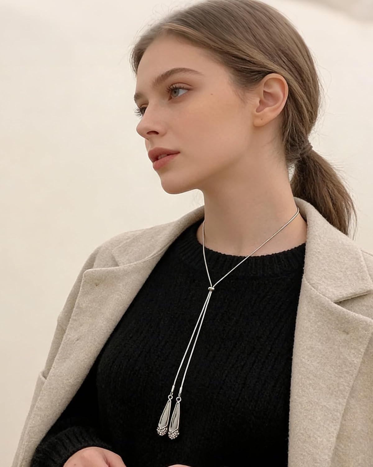 COLLAR CLOORDE SILVER WATER DROP AJUSTABLE LARGO EN Y PARA MUJER - 4