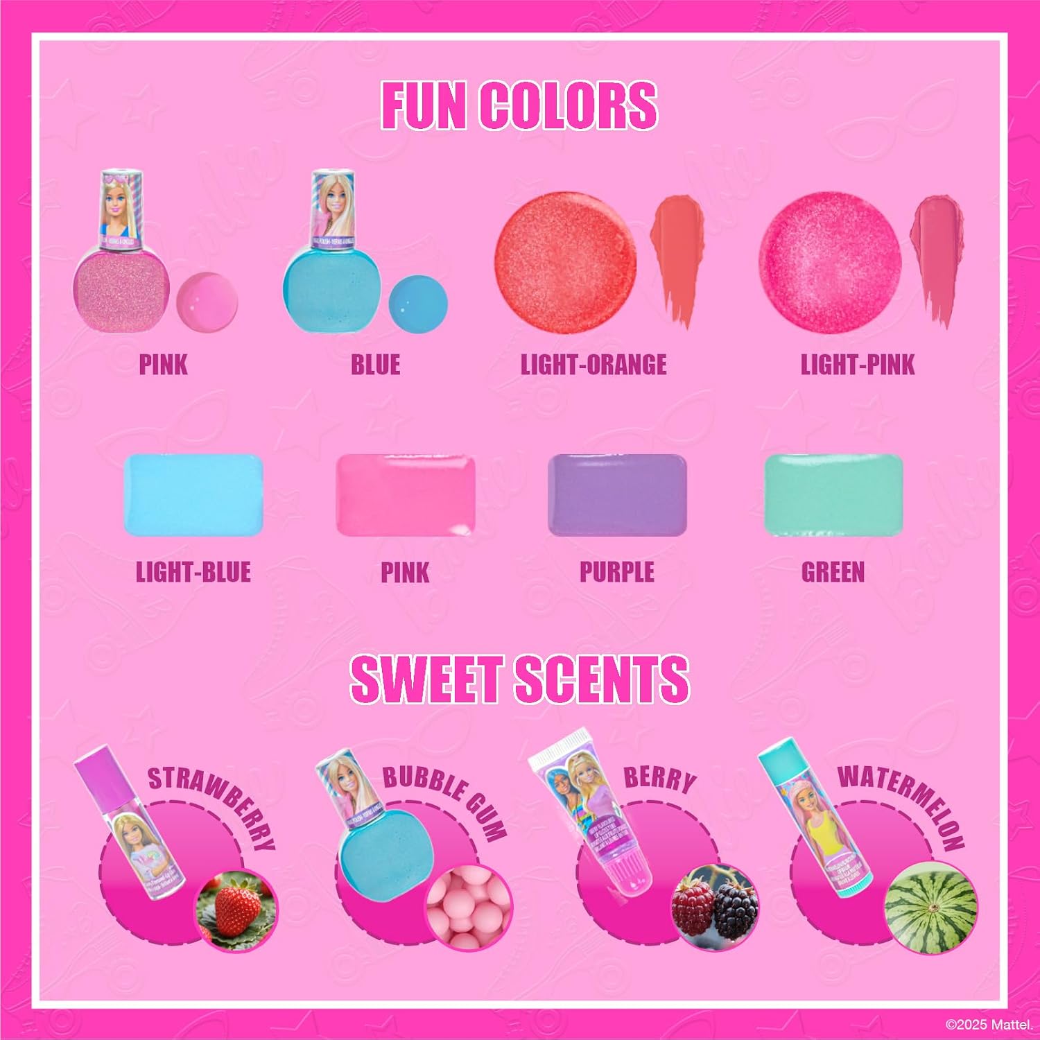 SET DE MAQUILLAJE BARBIE TOWNLEY GIRL CON ESTUCHE TIPO TREN Y MAQUILLAJE LAVABLE PARA NIÑAS 3+ - 3