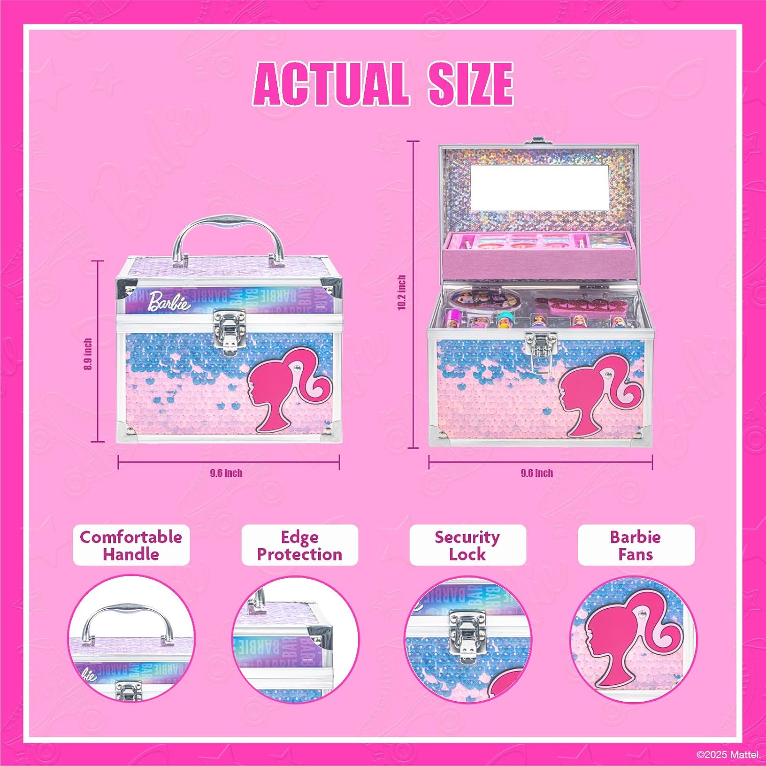 SET DE MAQUILLAJE BARBIE TOWNLEY GIRL CON ESTUCHE TIPO TREN Y MAQUILLAJE LAVABLE PARA NIÑAS 3+ - 4
