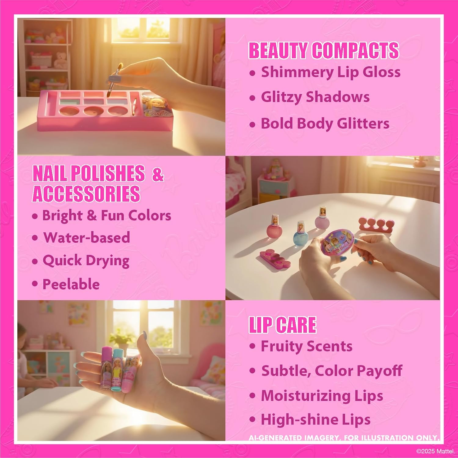 SET DE MAQUILLAJE BARBIE TOWNLEY GIRL CON ESTUCHE TIPO TREN Y MAQUILLAJE LAVABLE PARA NIÑAS 3+ - 5