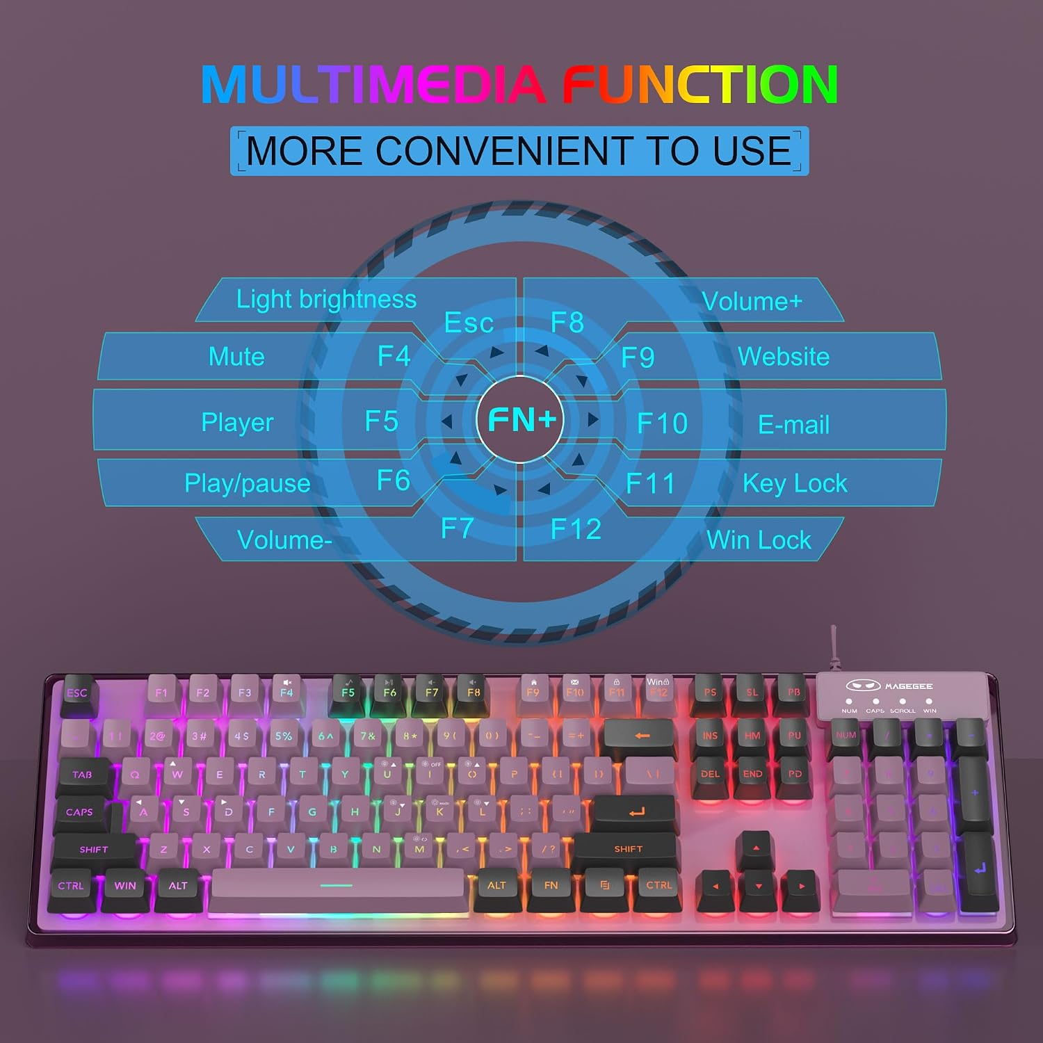 KIT DE TECLADO Y MOUSE MAGEGEE K1 RGB RETROILUMINADO 104 TECLAS NEGRO GROSELLA - 4