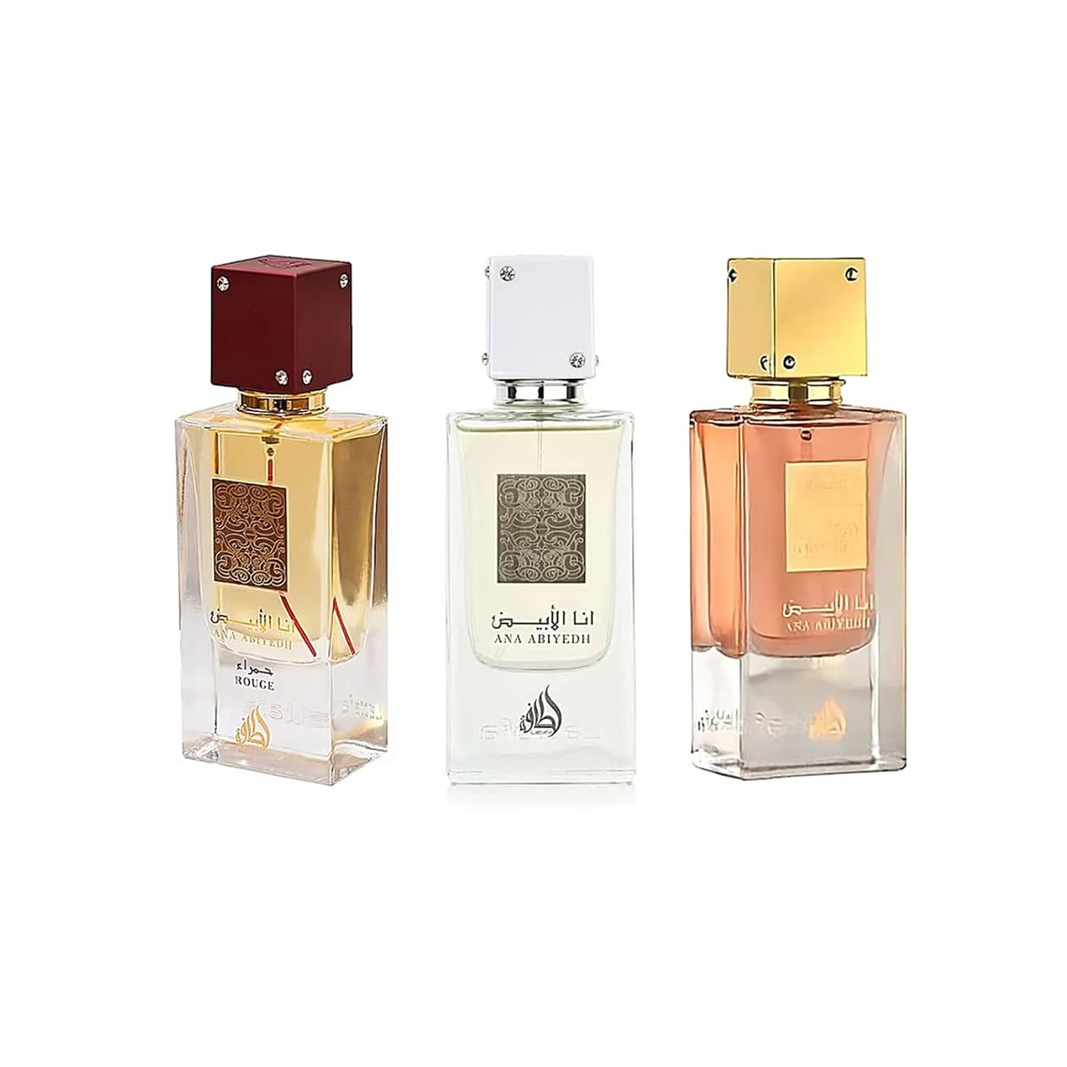 SET DE PERFUMES LATTAFA ANA ABIYEDH 3 PIEZAS (ANA ABIYEDH, ROUGE, LEATHER) - 1