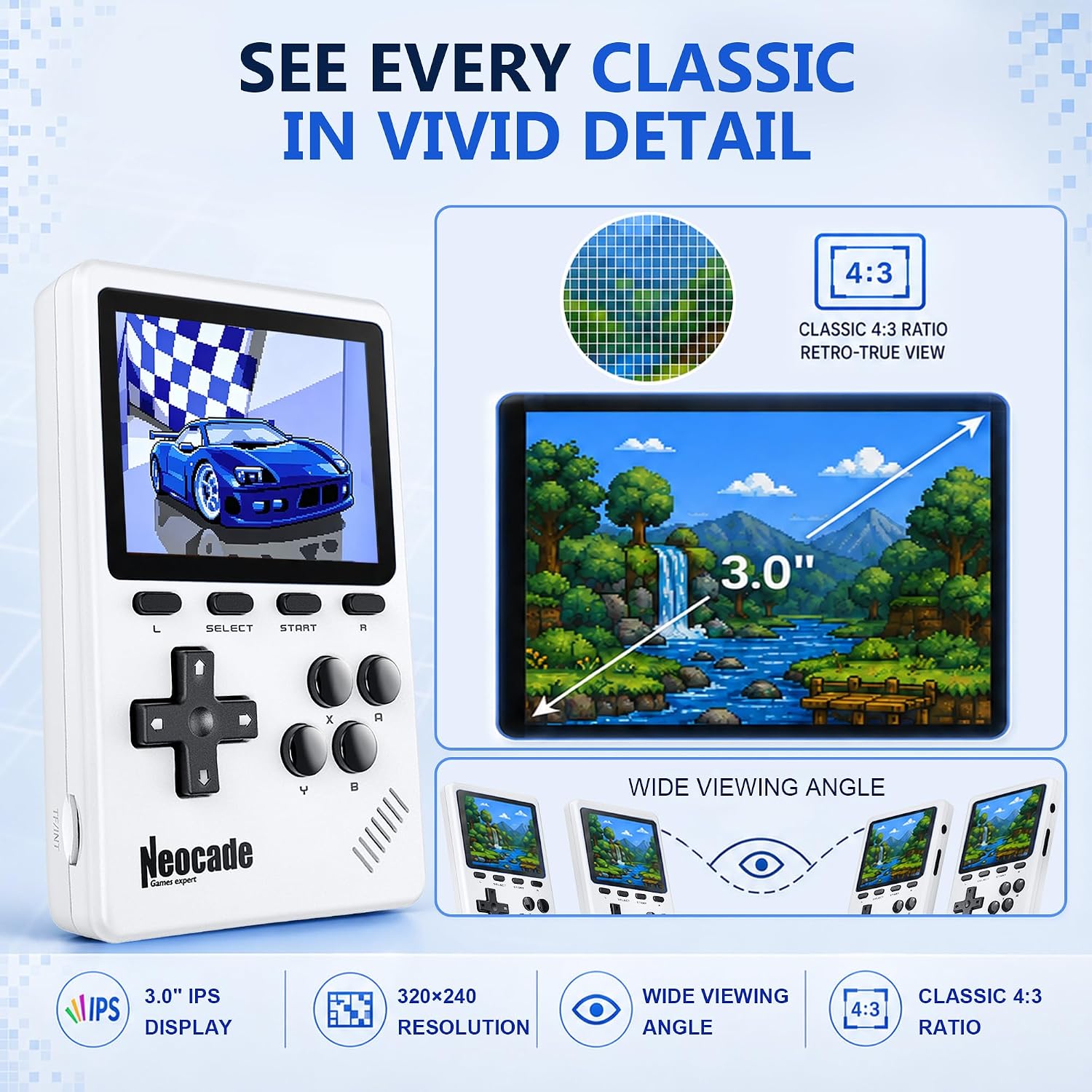 CONSOLA PORTÁTIL RETRO NEOCADE PANTALLA 3' IPS 40 JUEGOS INTEGRADOS - 4