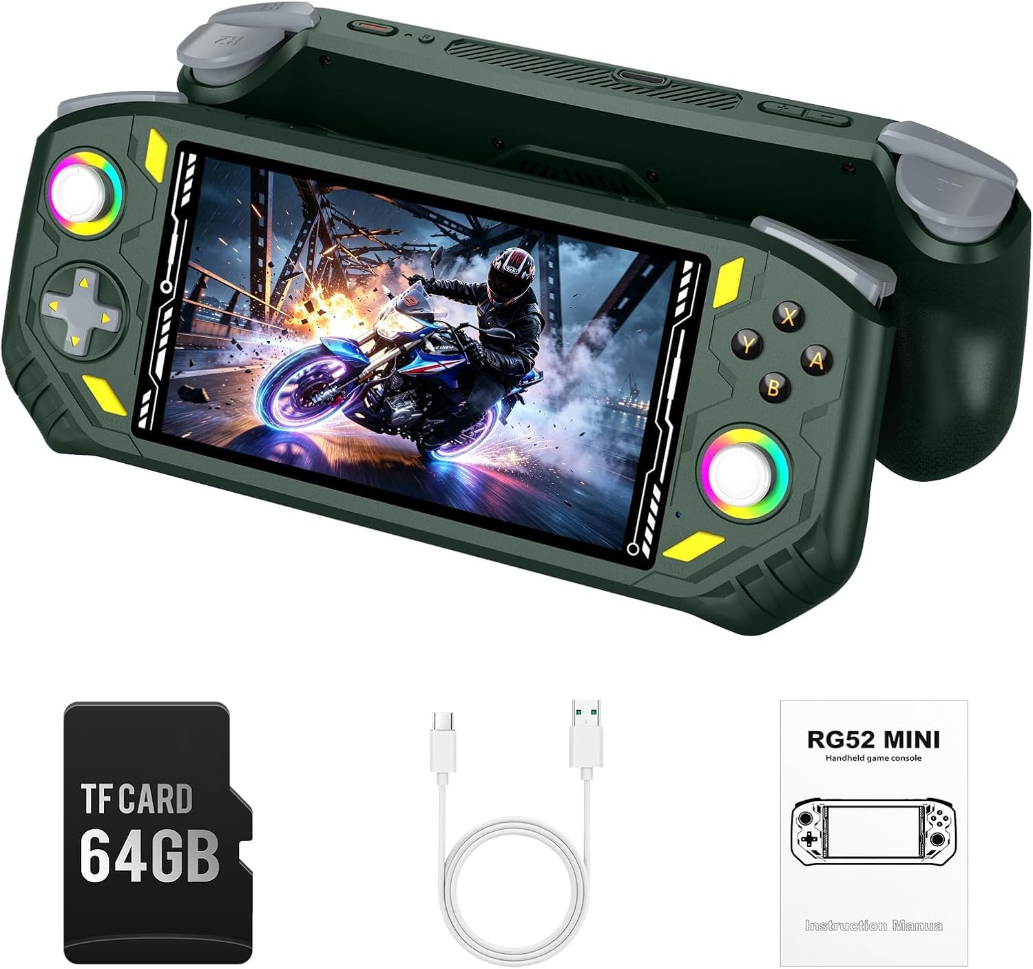 CONSOLA PORTÁTIL RETRO QLCGIWO RG52MINI 64GB VERDE - 1