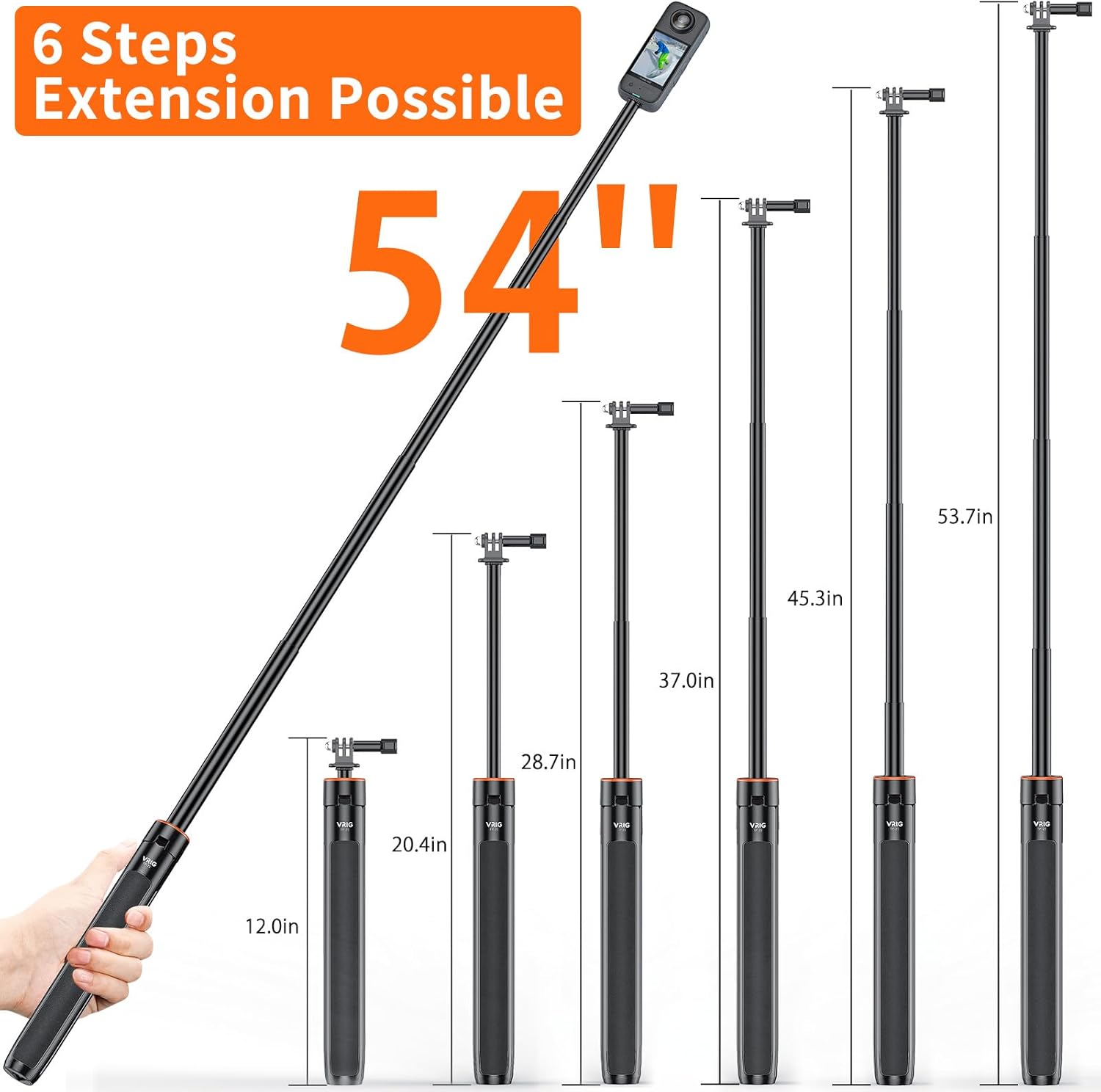 TRÍPODE PARA CÁMARA VRIG TP21 TELESCÓPICO 54 PULGADAS CON SELFIE STICK Y SOPORTE IMPERMEABLE - 2