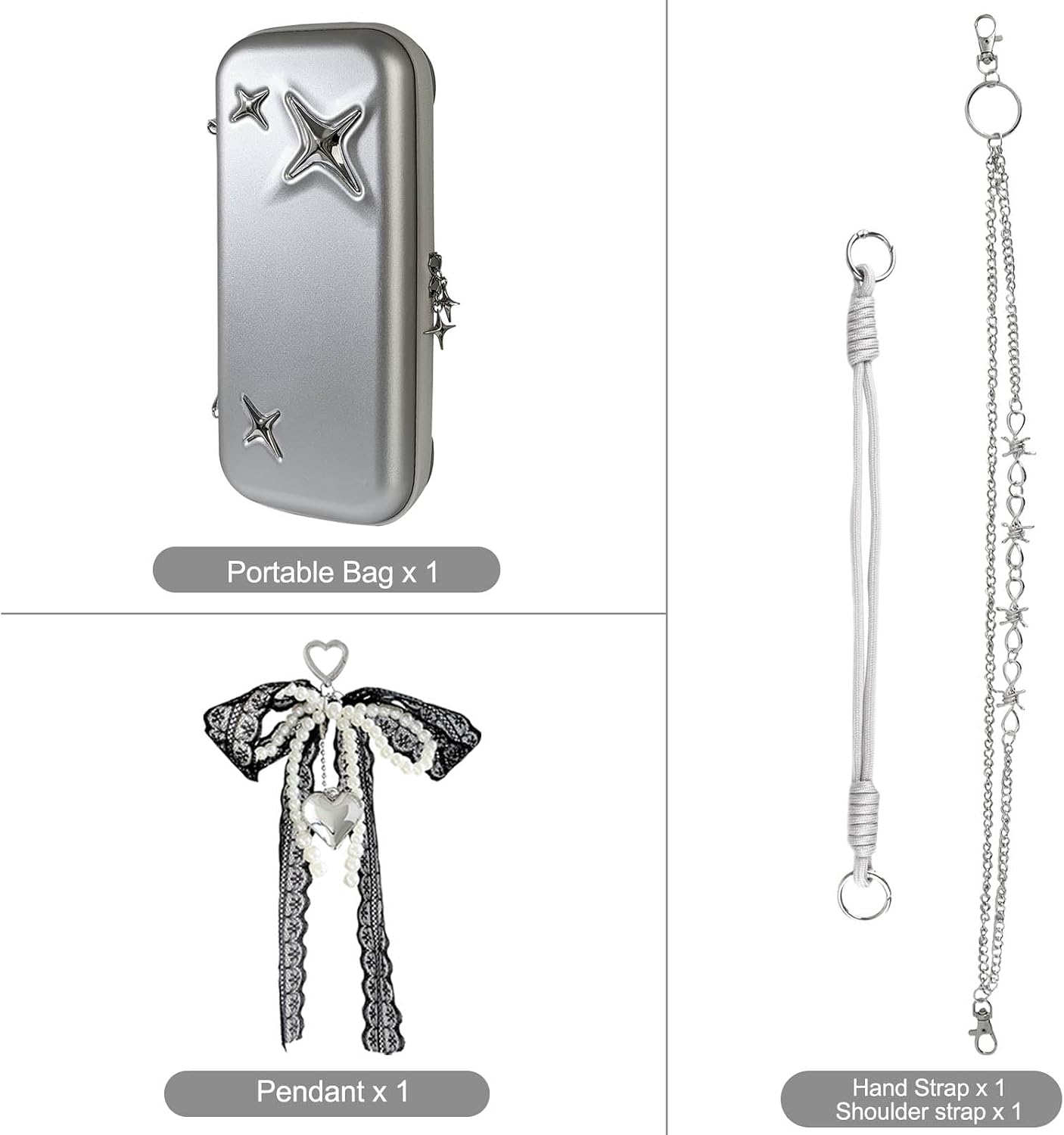 ESTUCHE PROTECTOR VIRGOCCY Y2K SILVER PARA NINTENDO SWITCH 2 2025 CON CORREA Y CHARMS - 2