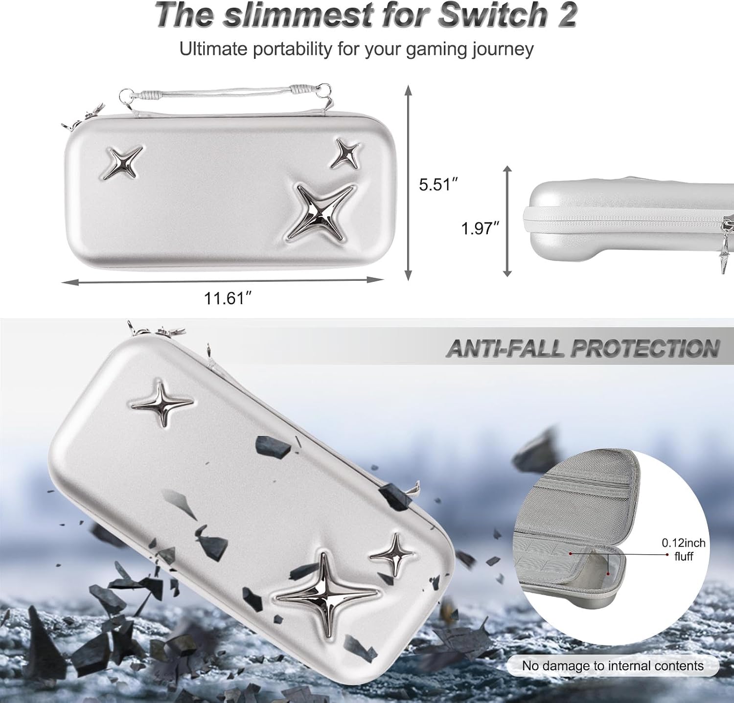 ESTUCHE PROTECTOR VIRGOCCY Y2K SILVER PARA NINTENDO SWITCH 2 2025 CON CORREA Y CHARMS - 4