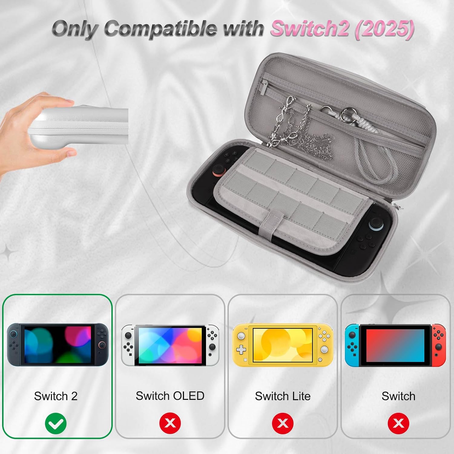 ESTUCHE PROTECTOR VIRGOCCY Y2K SILVER PARA NINTENDO SWITCH 2 2025 CON CORREA Y CHARMS - 5
