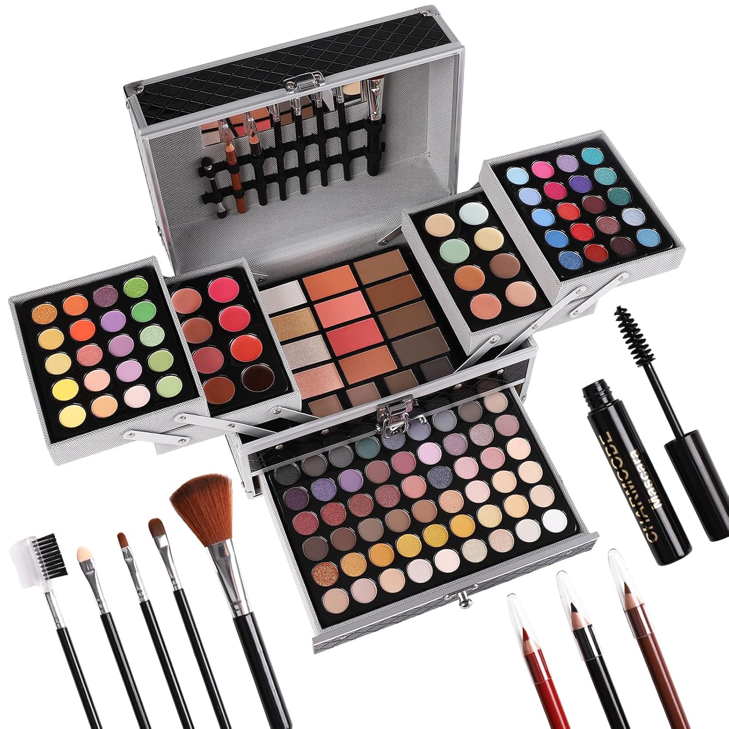 SET DE MAQUILLAJE CHARMCODE ALL IN ONE CON SOMBRAS, LABIALES, CORRECTORES Y BROCHAS NEGRO - 1