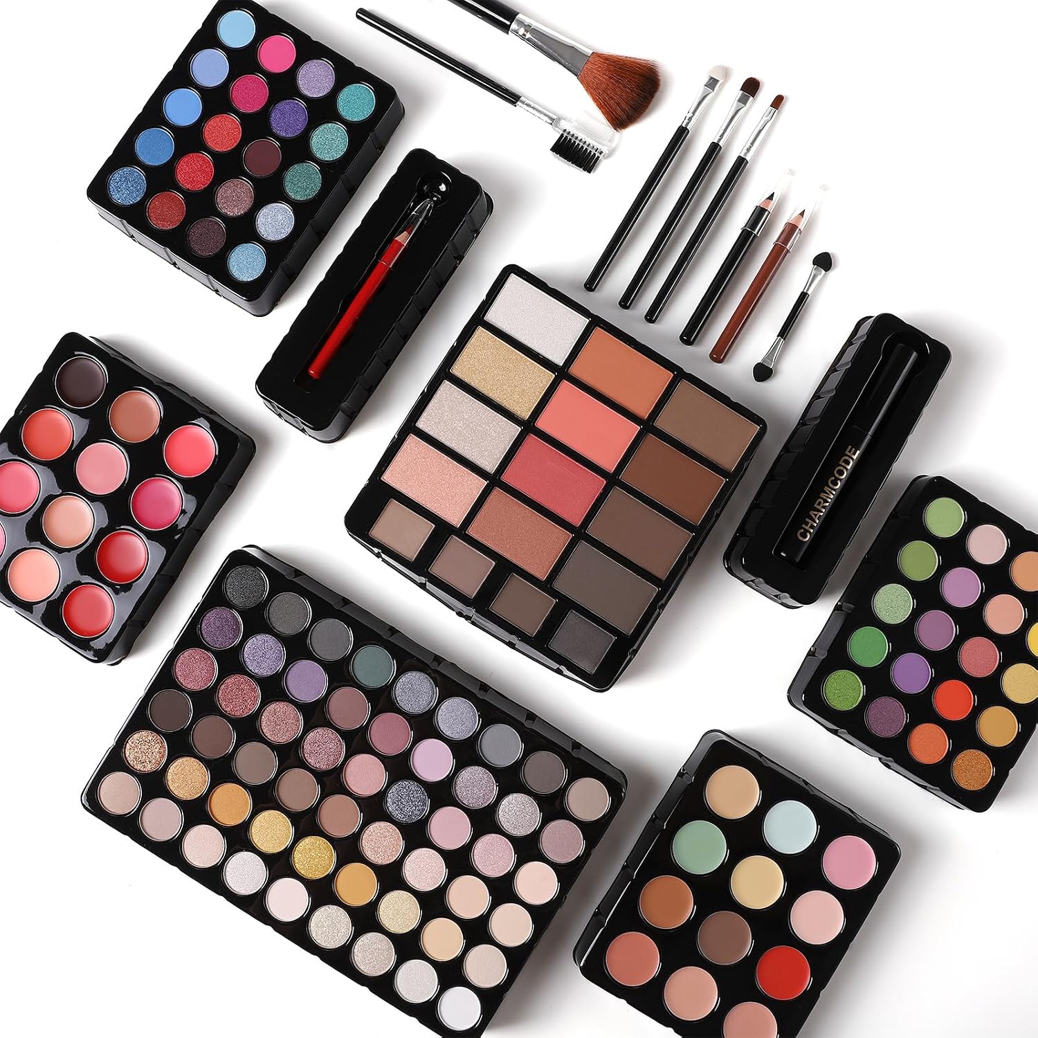 SET DE MAQUILLAJE CHARMCODE ALL IN ONE CON SOMBRAS, LABIALES, CORRECTORES Y BROCHAS NEGRO - 2
