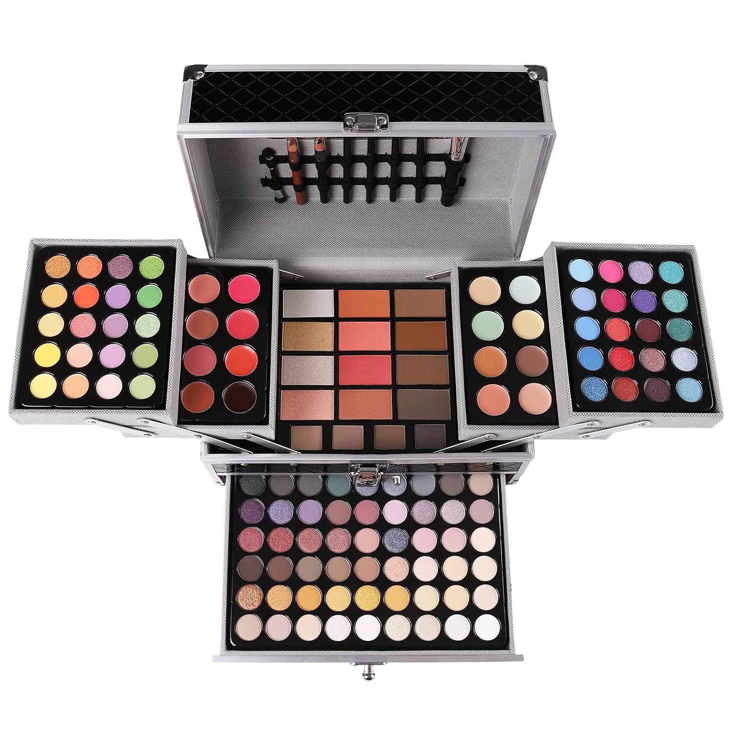 SET DE MAQUILLAJE CHARMCODE ALL IN ONE CON SOMBRAS, LABIALES, CORRECTORES Y BROCHAS NEGRO - 3