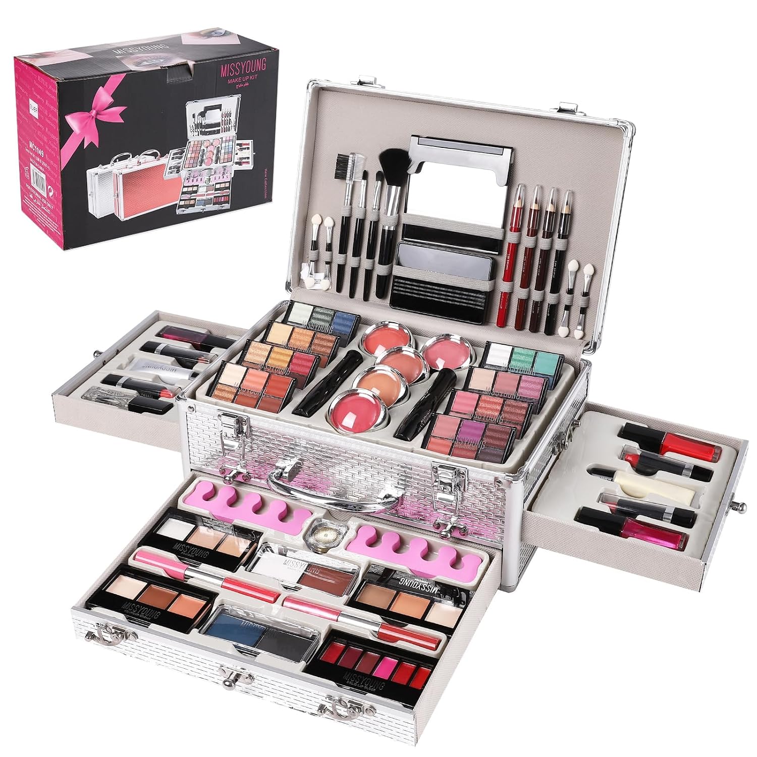 SET DE MAQUILLAJE PROFESIONAL HEGAFOO 106 PIEZAS PLATA - 1