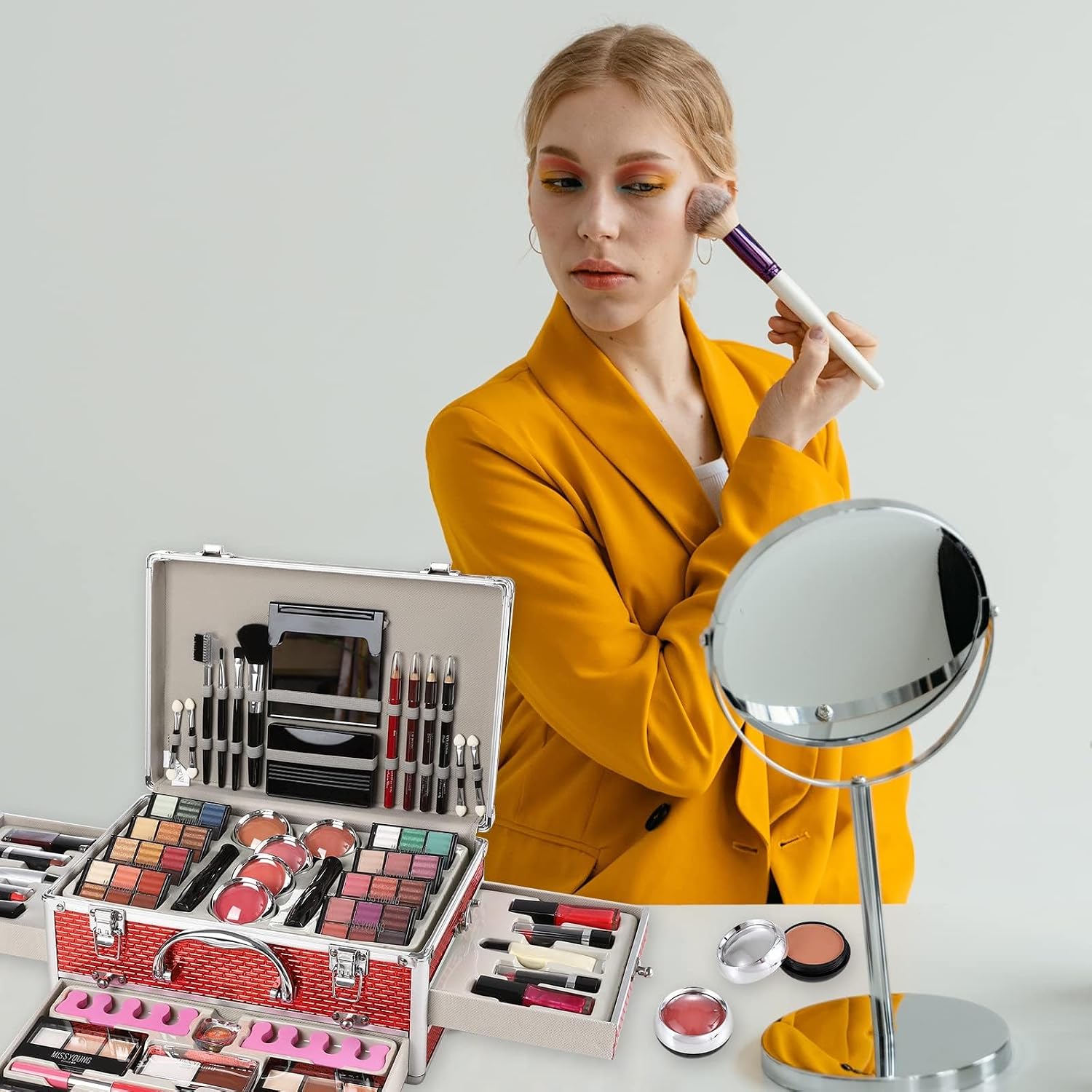 SET DE MAQUILLAJE PROFESIONAL HEGAFOO 106 PIEZAS PLATA - 3