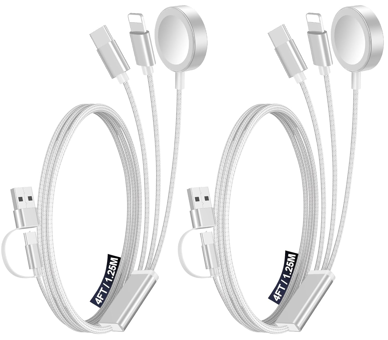 CABLE CARGADOR MÚLTIPLE 3 EN 2 XIWXI 1.25 M PARA APPLE WATCH Y USB C/A - 1